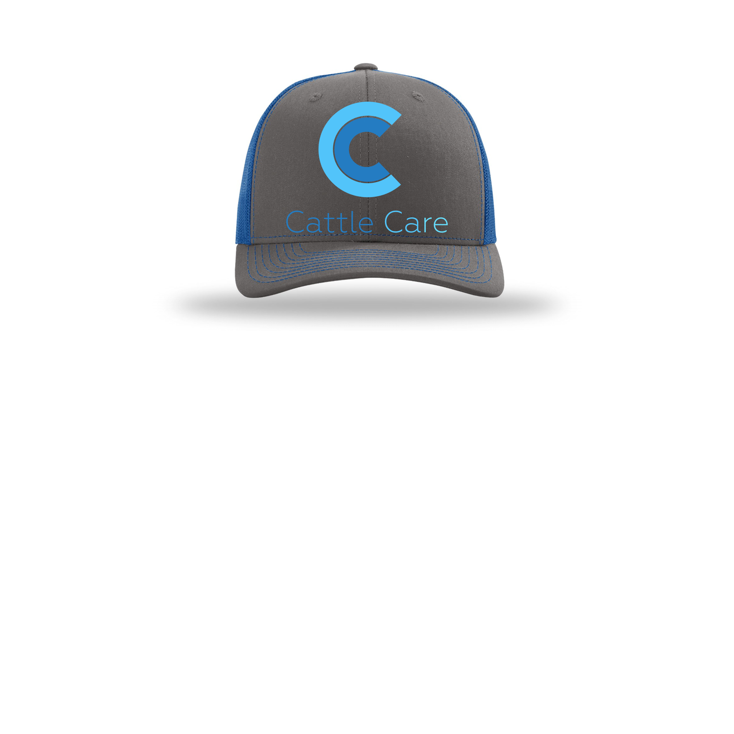 cattle-care-richardson-trucker-cap-embroidery-capfront-R112-charcoalroyal-flat-front
