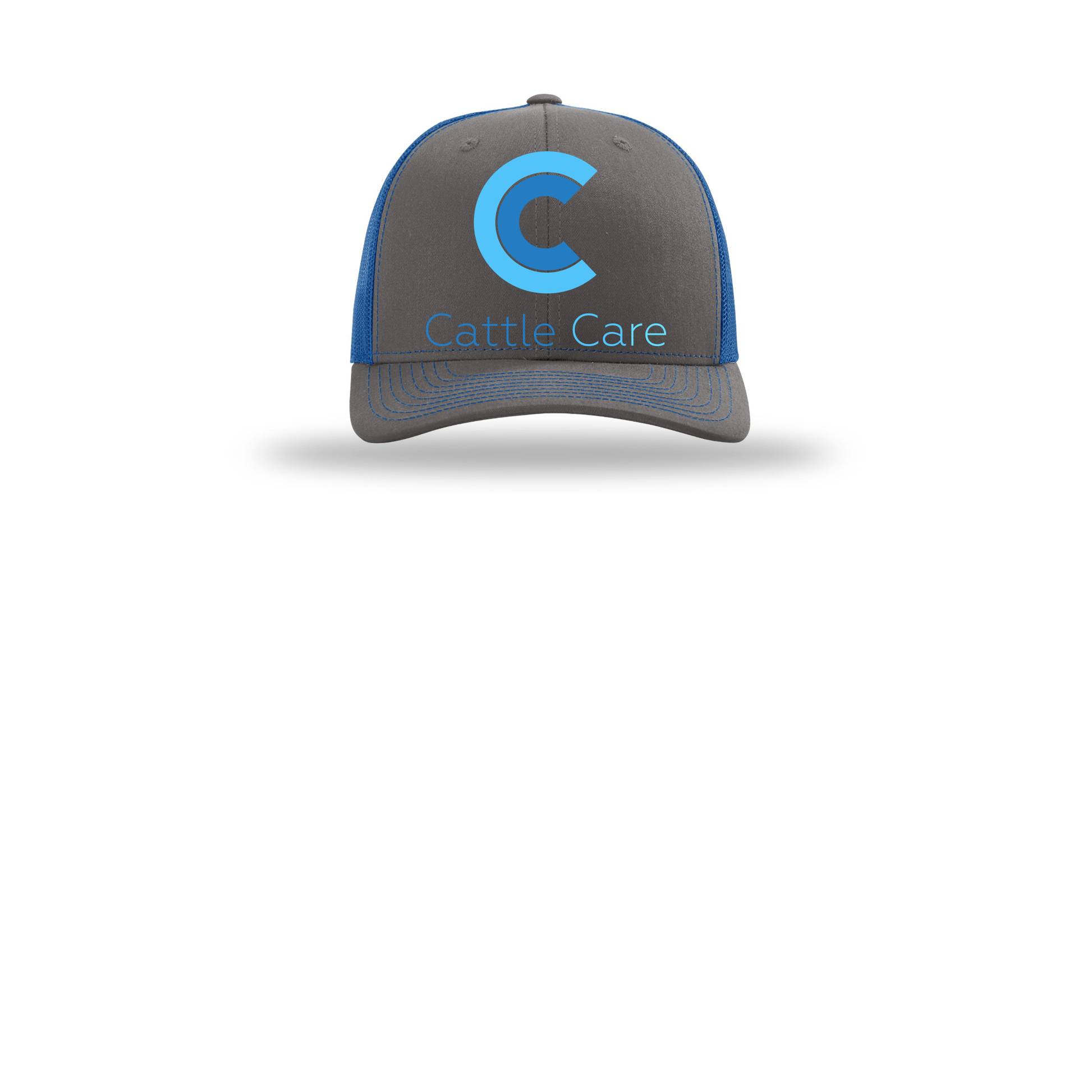 cattle-care-richardson-trucker-cap-embroidery-capfront-R112-charcoalroyal-flat-front