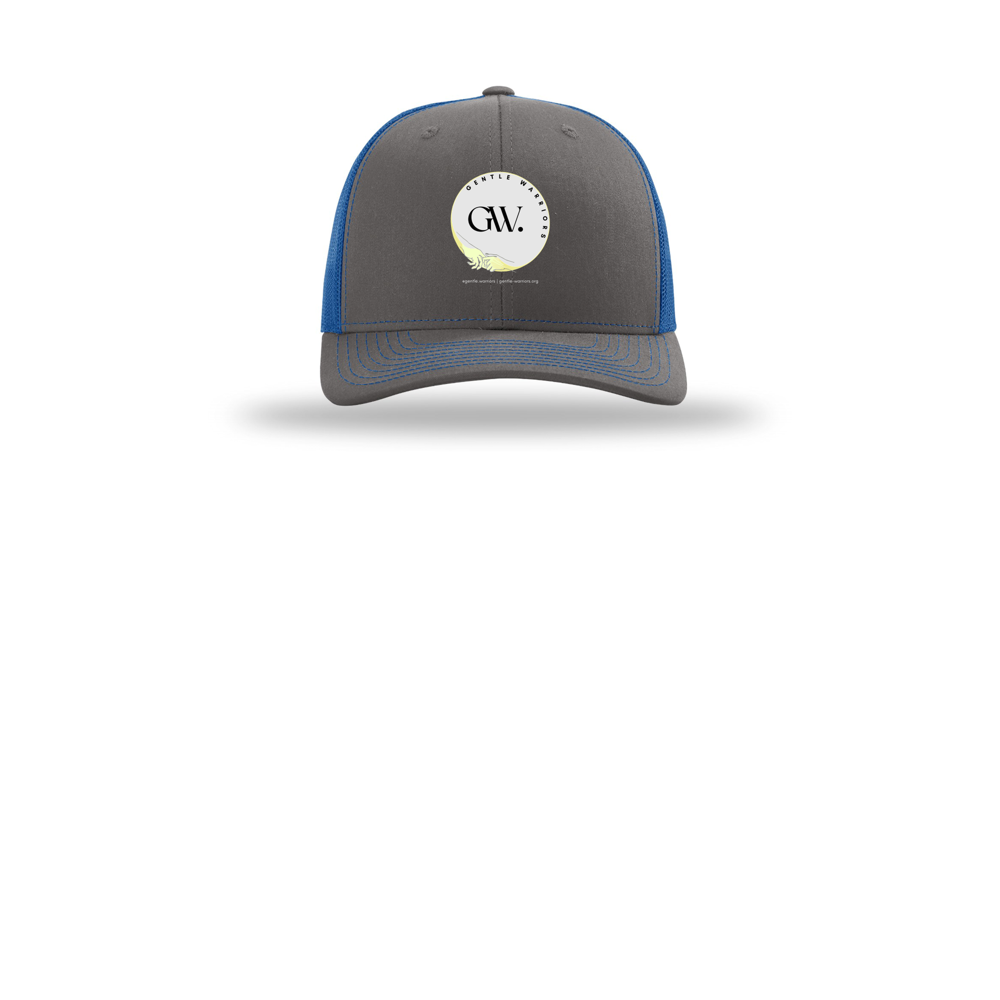 gentle-warriors-richardson-trucker-cap-embroidery-capfront-R112-charcoalroyal-flat-front