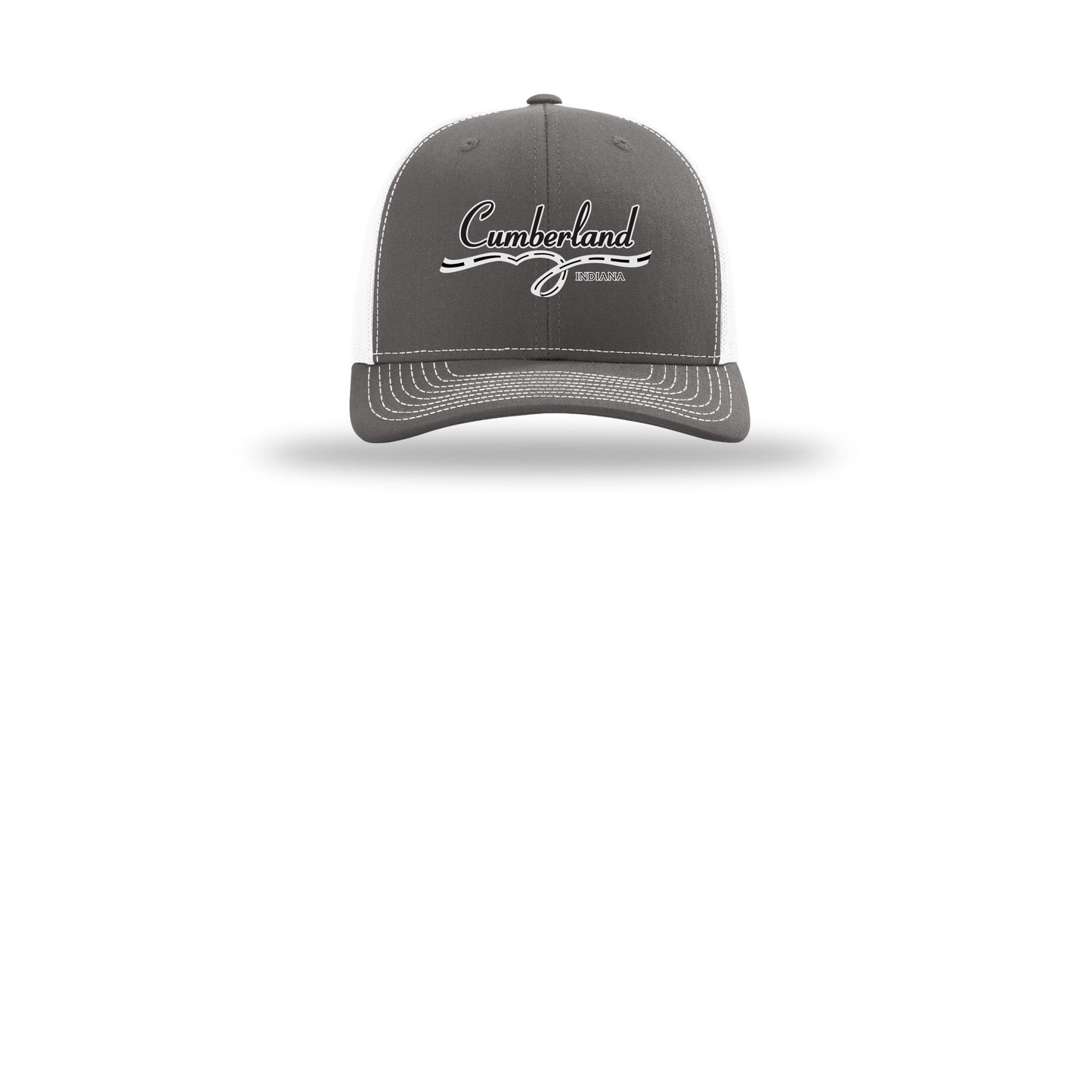 cumberland-richardson-trucker-cap-embroidery-capfront-R112-charcoalwhite-flat-front