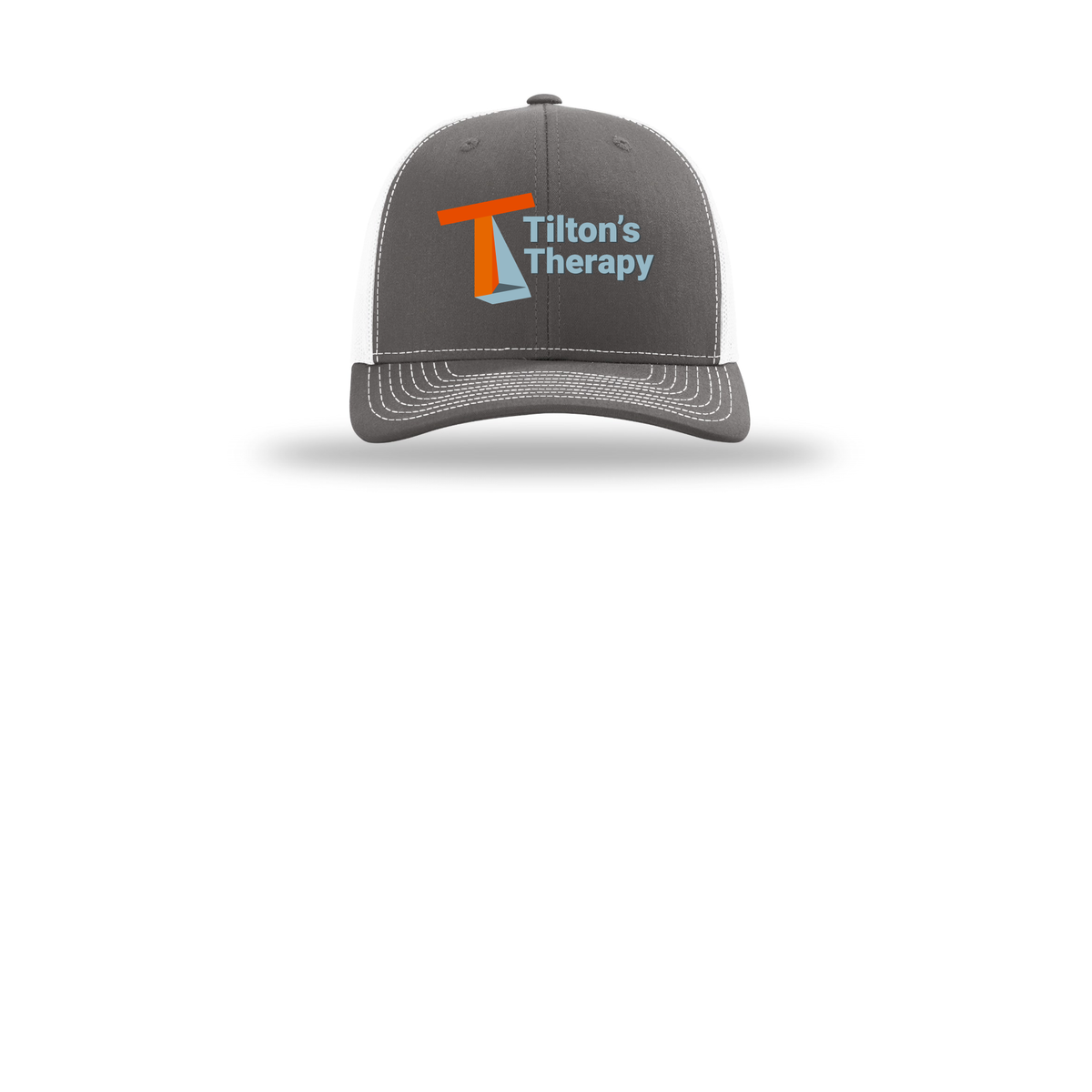 tiltonstherapy-richardson-trucker-cap-embroidery-capfront-R112-charcoalwhite-flat-front