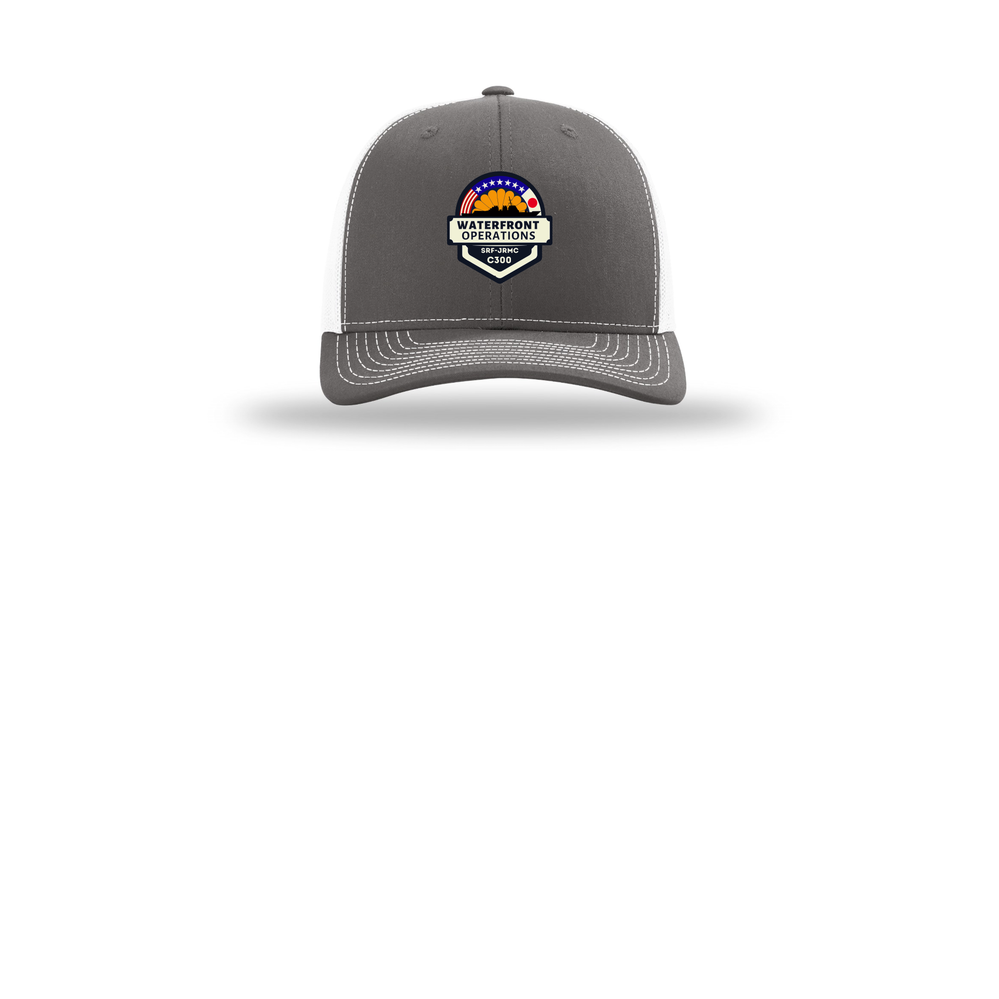 waterfront-operations-retro-trucker-cap-embroidery-capfront-R112-charcoalwhite-flat-front
