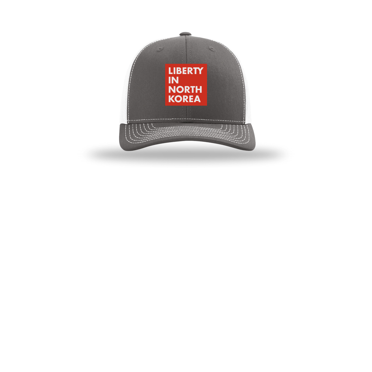 libertyinnorthkorea-richardson-trucker-cap-embroidery-capfront-R112-charcoalwhite-flat-front