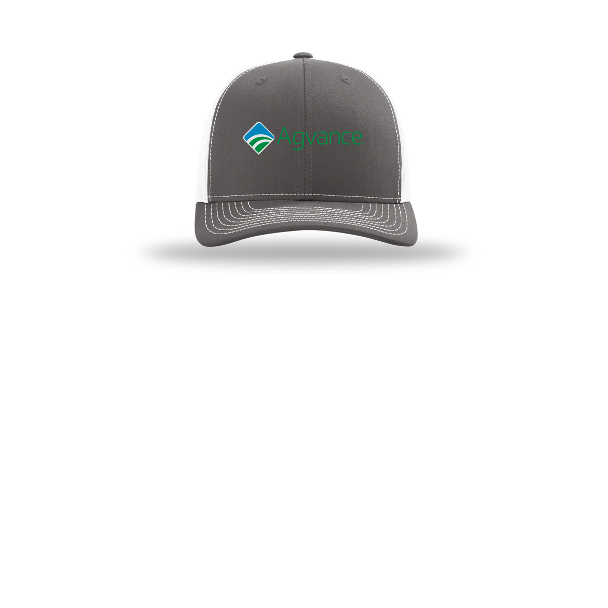 agvance-richardson-trucker-cap-embroidery-capfront-R112-charcoalwhite-flat-front