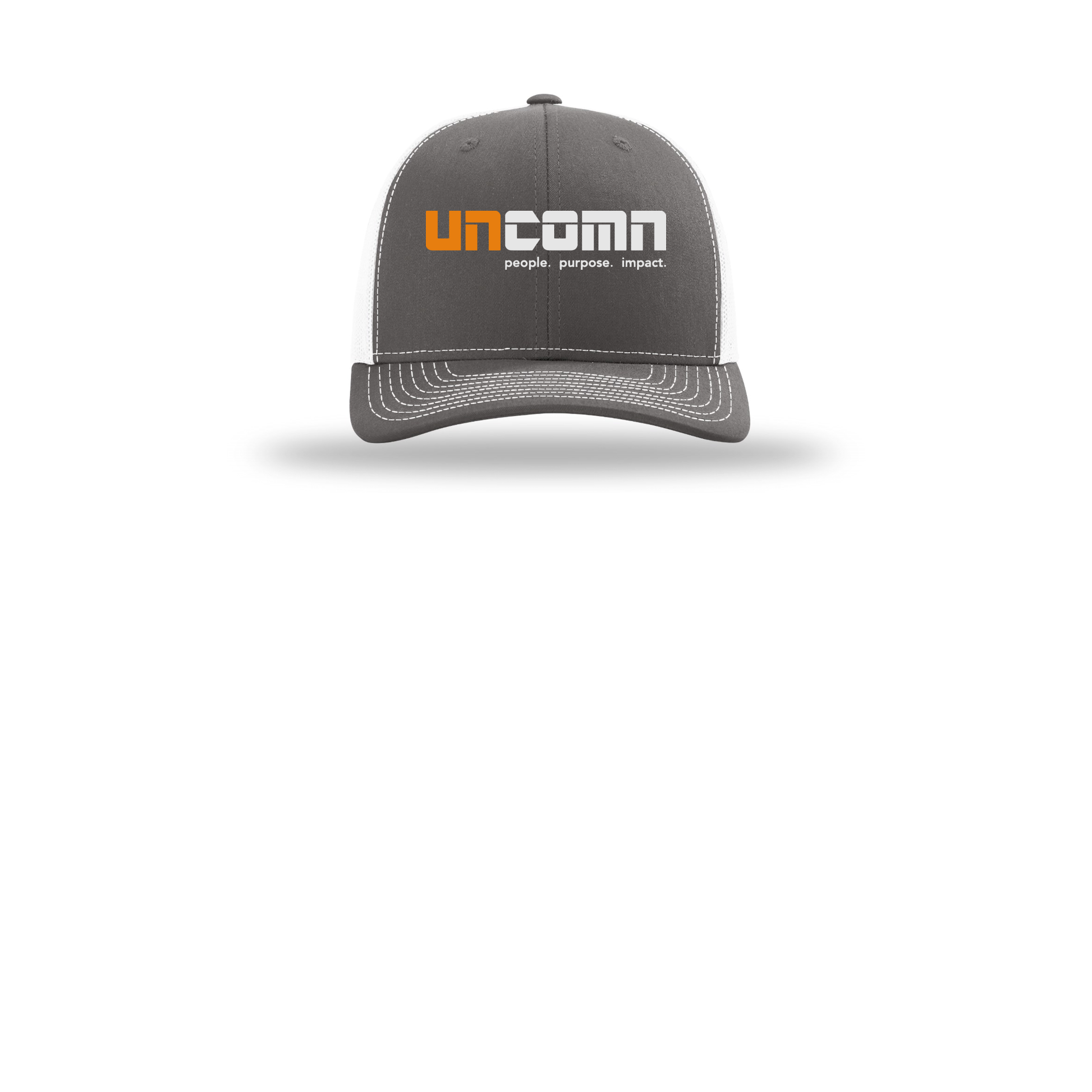 uncomn-richardson-trucker-cap-embroidery-capfront-R112-charcoalwhite-flat-front