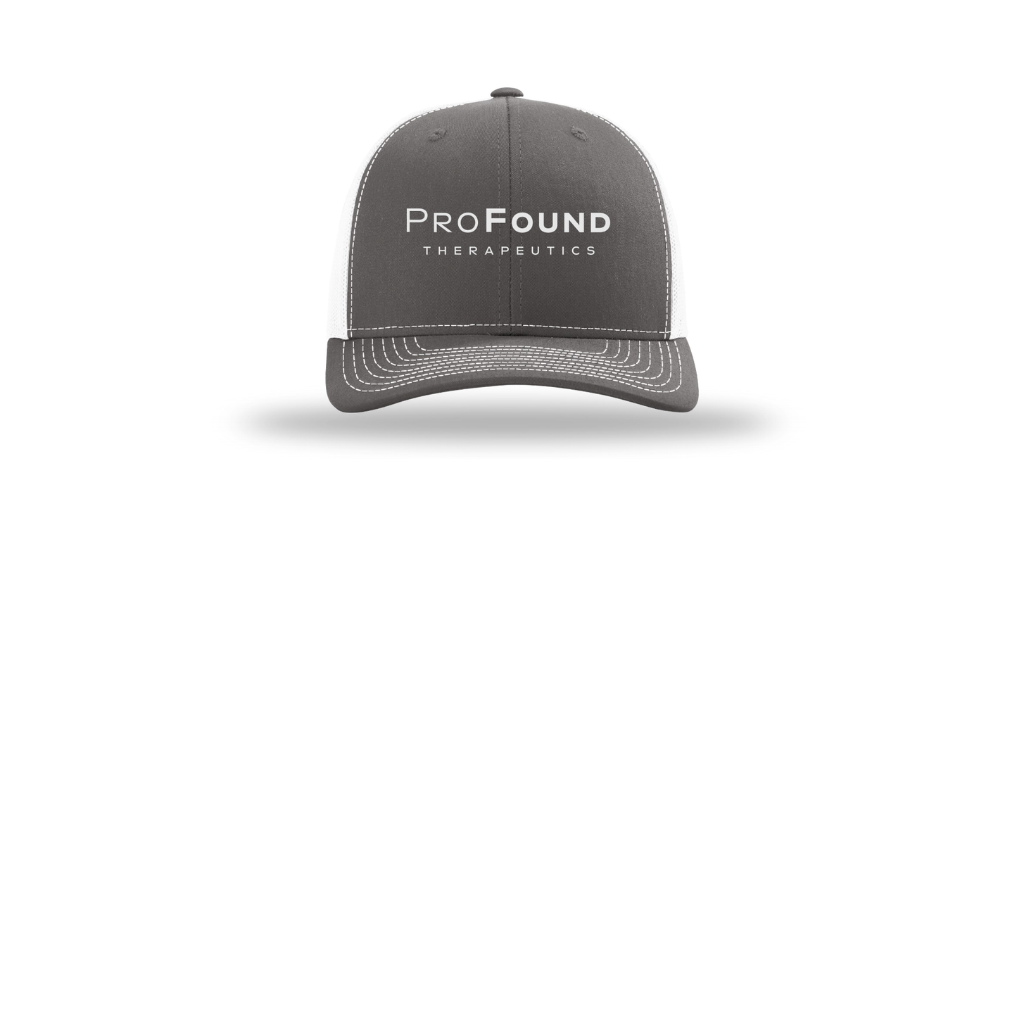 profoundtx-richardson-trucker-cap-embroidery-capfront-R112-charcoalwhite-flat-front