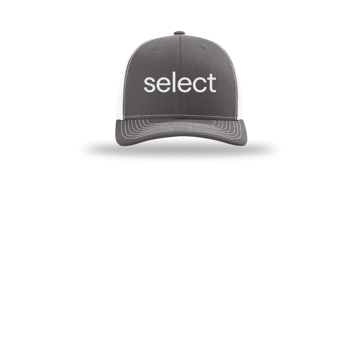 meetselect-richardson-trucker-cap-embroidery-capfront-R112-charcoalwhite-flat-front