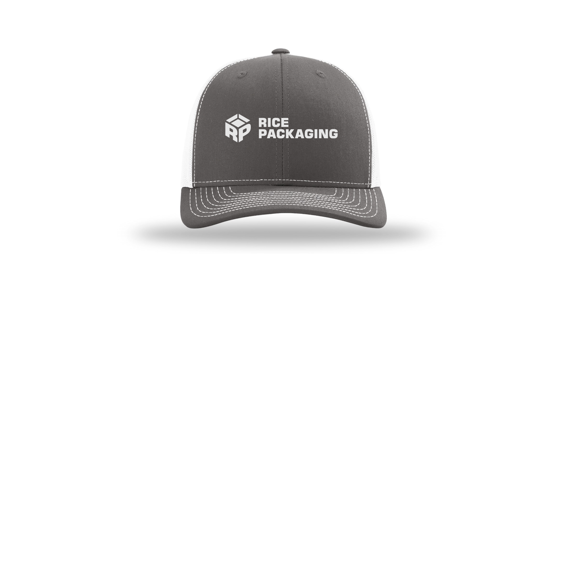 ricepackaging-richardson-trucker-cap-embroidery-capfront-R112-charcoalwhite-flat-front