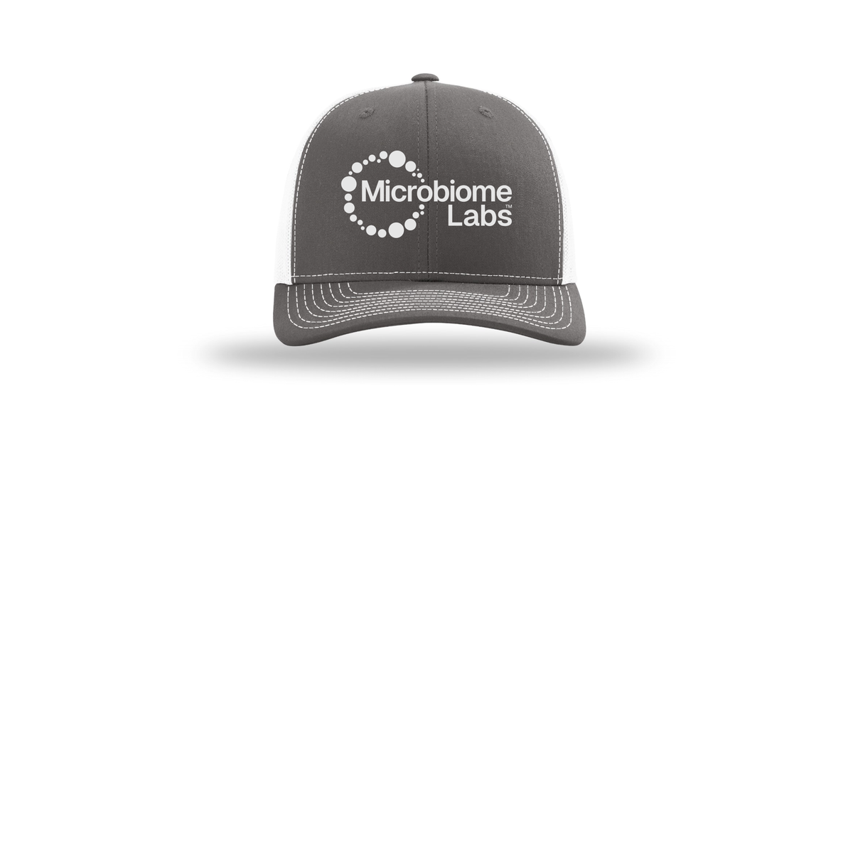 microbiomelabs-richardson-trucker-cap-embroidery-capfront-R112-charcoalwhite-flat-front