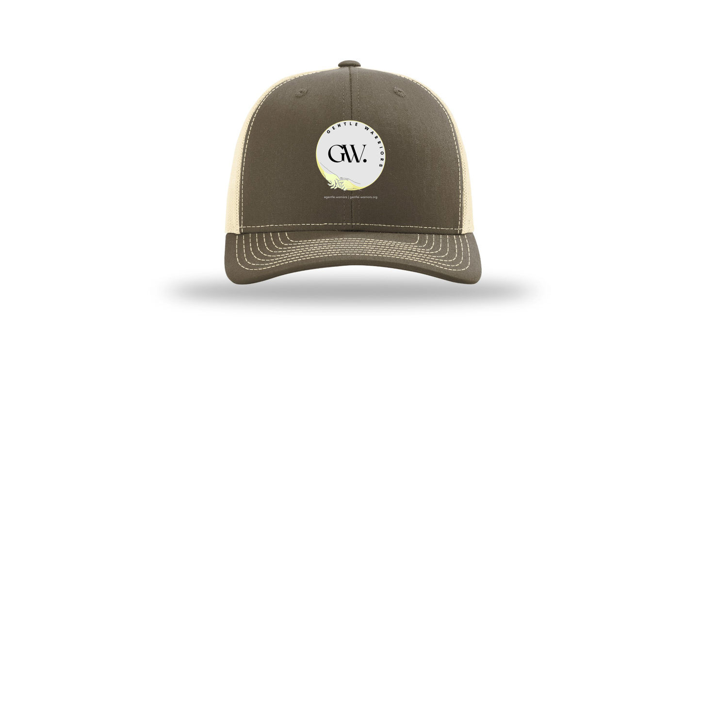 gentle-warriors-richardson-trucker-cap-embroidery-capfront-R112-chocolatechipbirch-flat-front