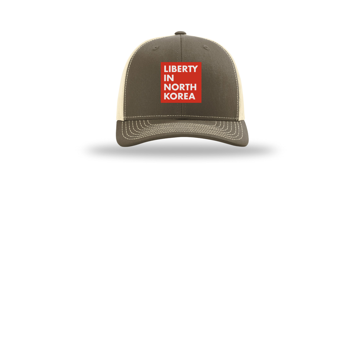 libertyinnorthkorea-richardson-trucker-cap-embroidery-capfront-R112-chocolatechipbirch-flat-front
