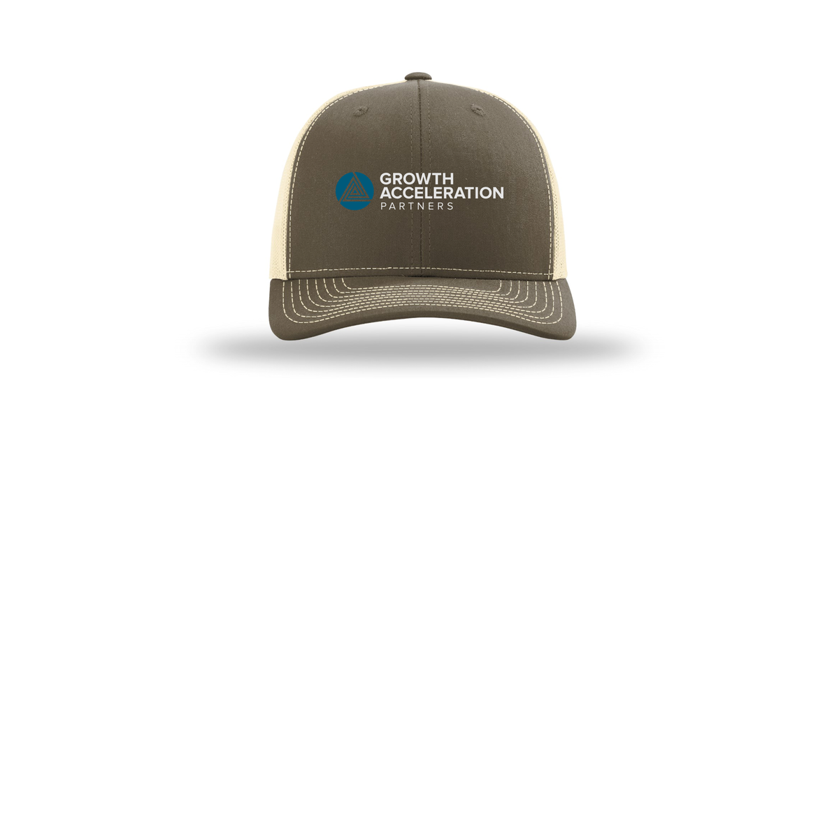 growthaccelerationpartners-richardson-trucker-cap-embroidery-capfront-R112-chocolatechipbirch-flat-front