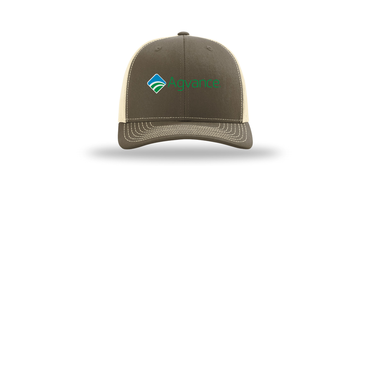 agvance-richardson-trucker-cap-embroidery-capfront-R112-chocolatechipbirch-flat-front
