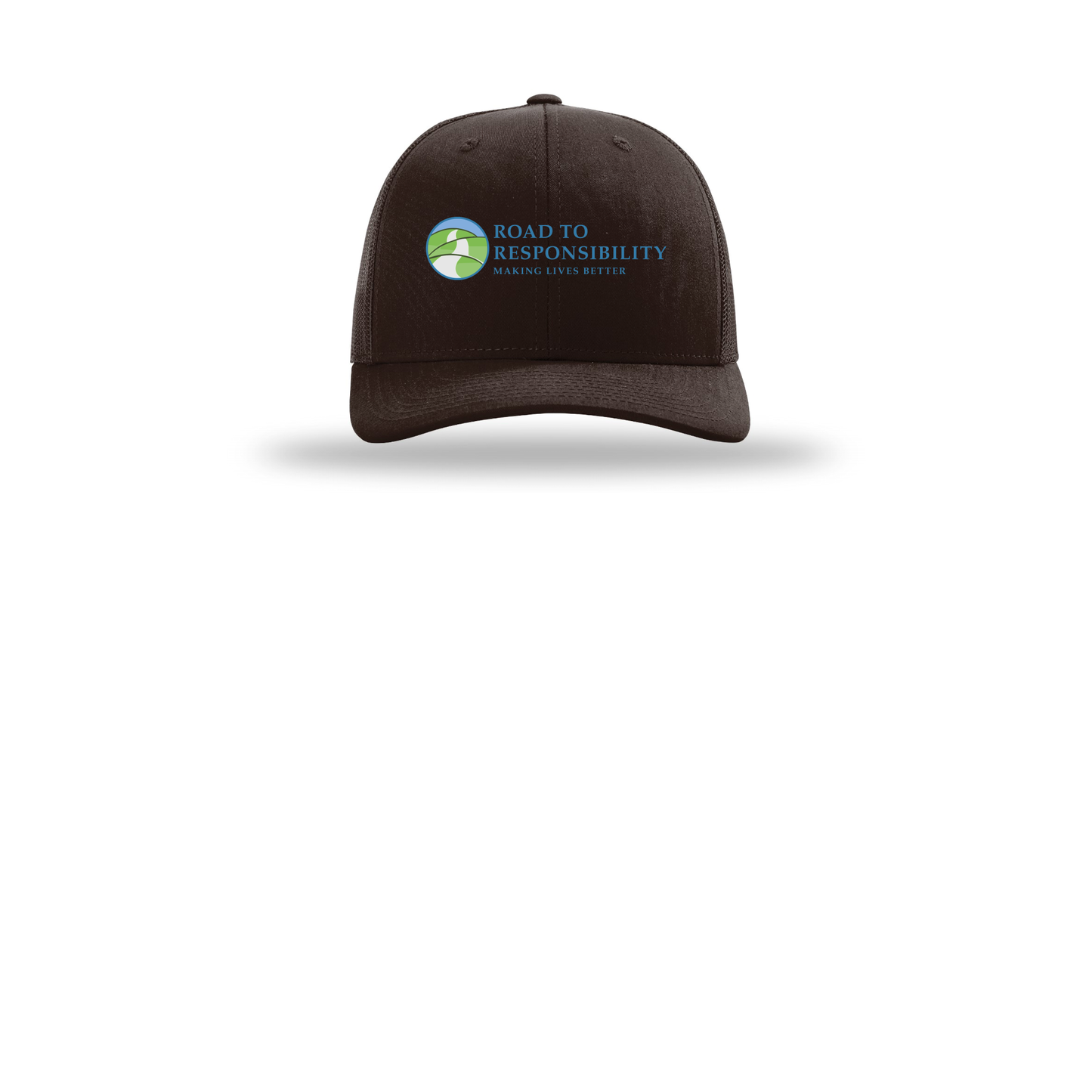 roadtoresponsibility-richardson-trucker-cap-embroidery-capfront-R112-coffee-flat-front