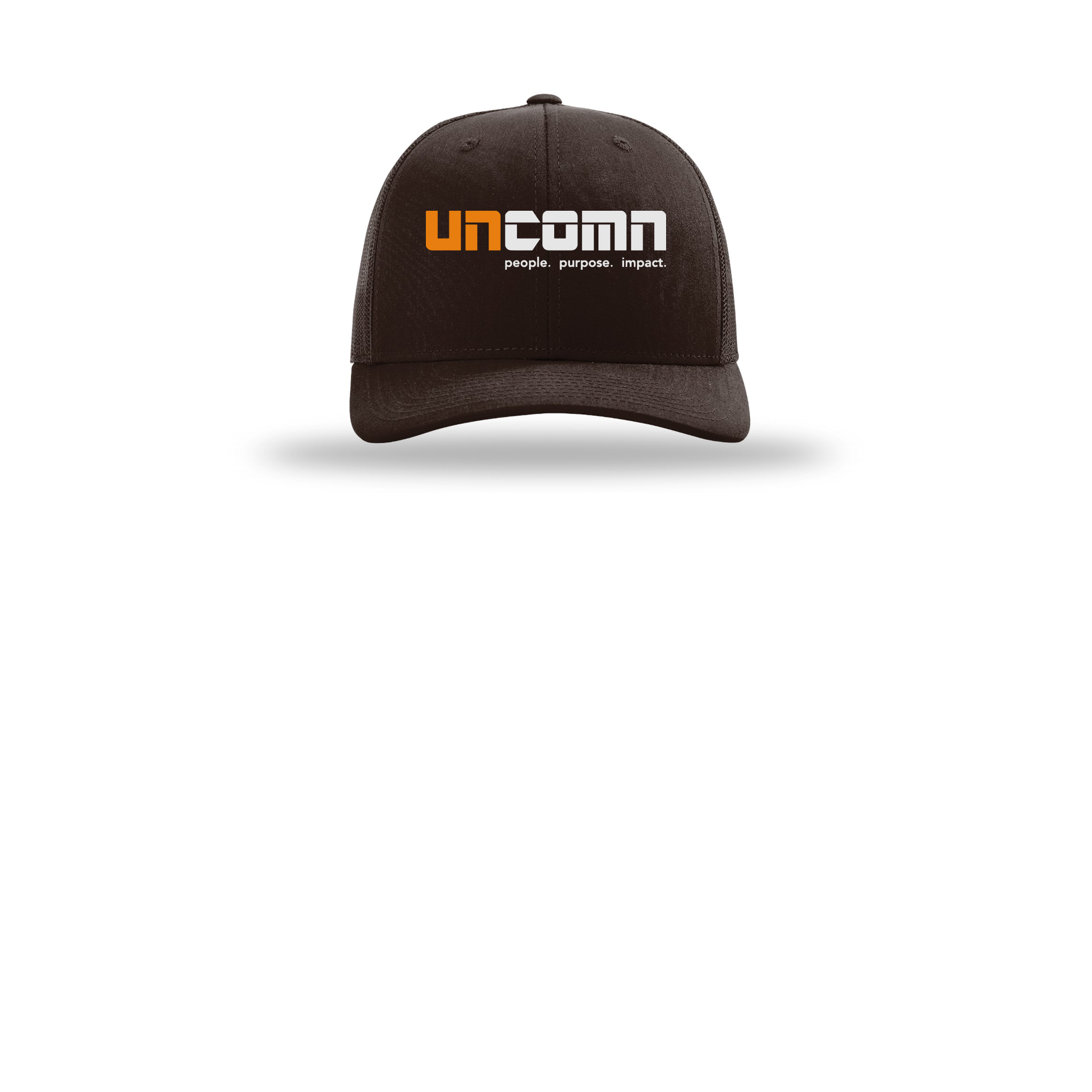 uncomn-richardson-trucker-cap-embroidery-capfront-R112-coffee-flat-front
