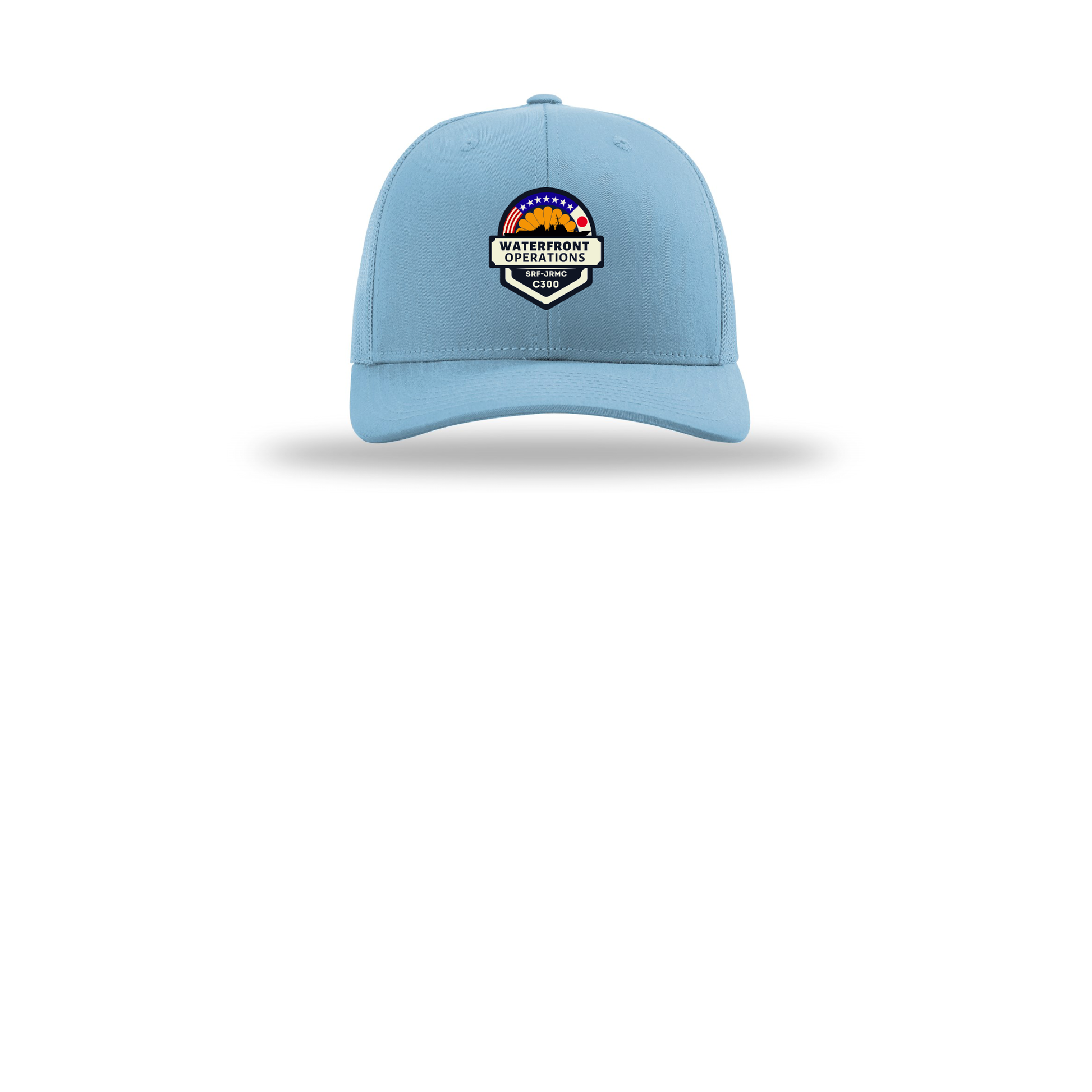 waterfront-operations-retro-trucker-cap-embroidery-capfront-R112-columbiablue-flat-front