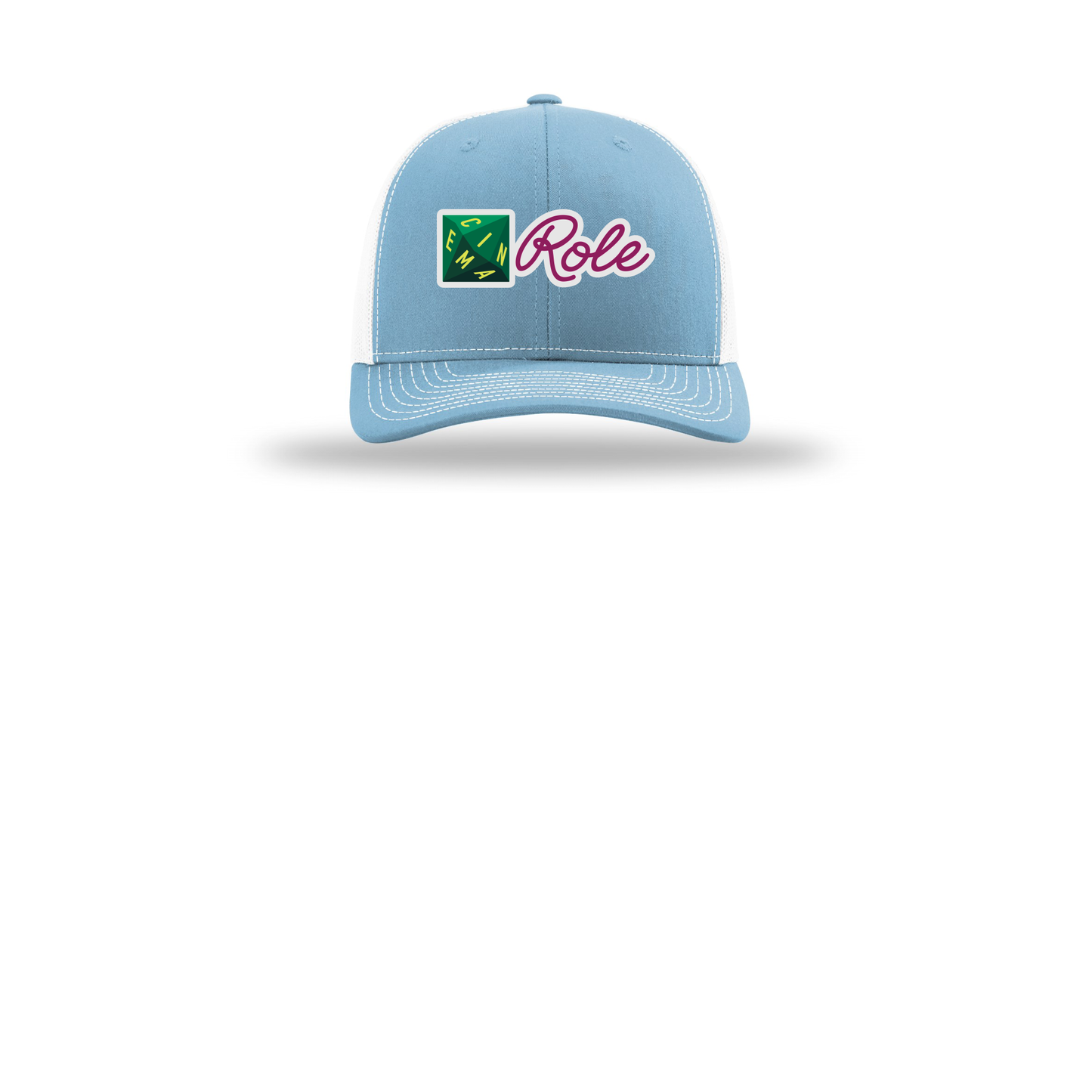 cinemarole-richardson-trucker-cap-embroidery-capfront-R112-columbiabluewhite-flat-front