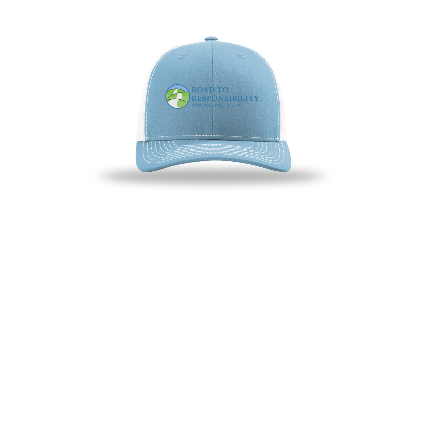 roadtoresponsibility-richardson-trucker-cap-embroidery-capfront-R112-columbiabluewhite-flat-front