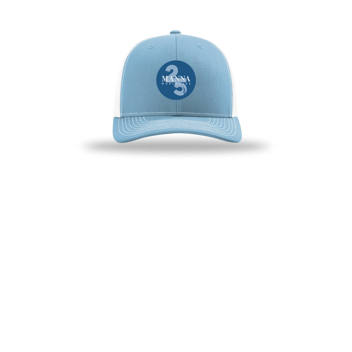 mannaworldwide-richardson-trucker-cap-embroidery-capfront-R112-columbiabluewhite-flat-front