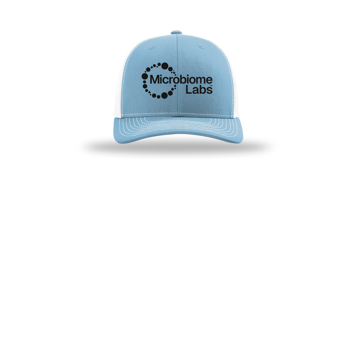 microbiomelabs-richardson-trucker-cap-embroidery-capfront-R112-columbiabluewhite-flat-front