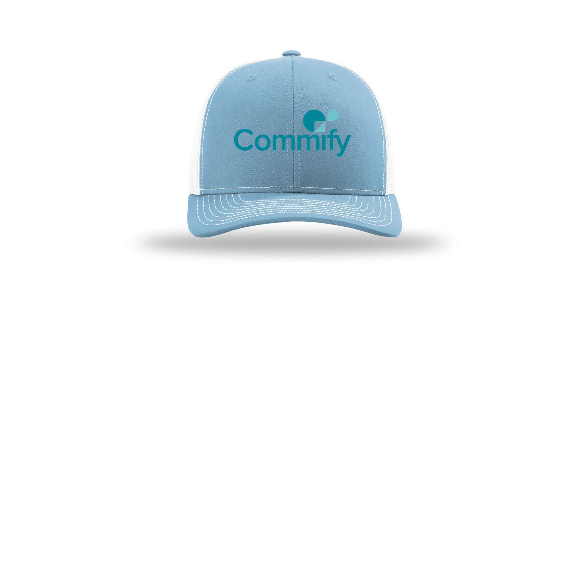 commify-richardson-trucker-cap-embroidery-capfront-R112-columbiabluewhite-flat-front