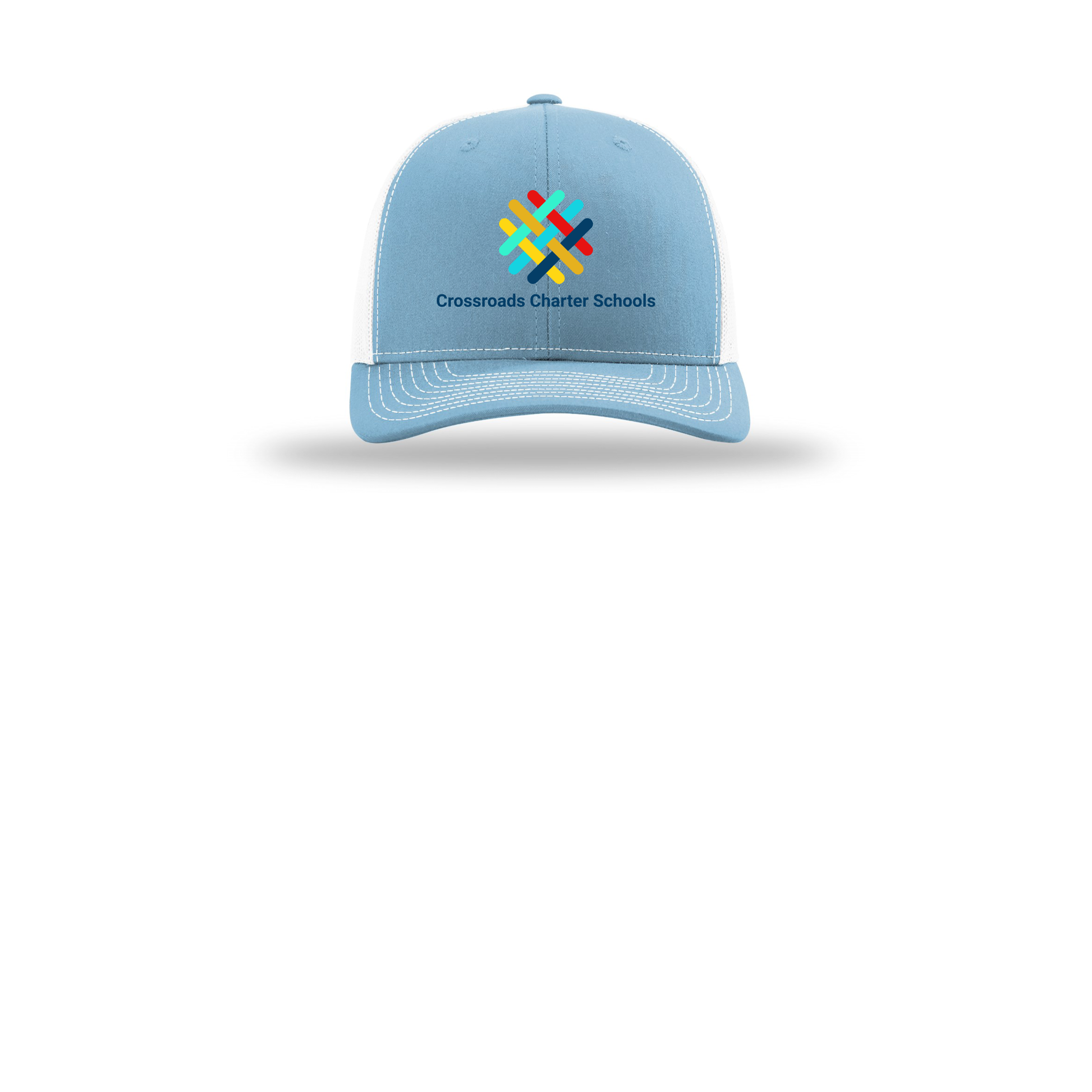 crossroadsschoolskc-richardson-trucker-cap-embroidery-capfront-R112-columbiabluewhite-flat-front