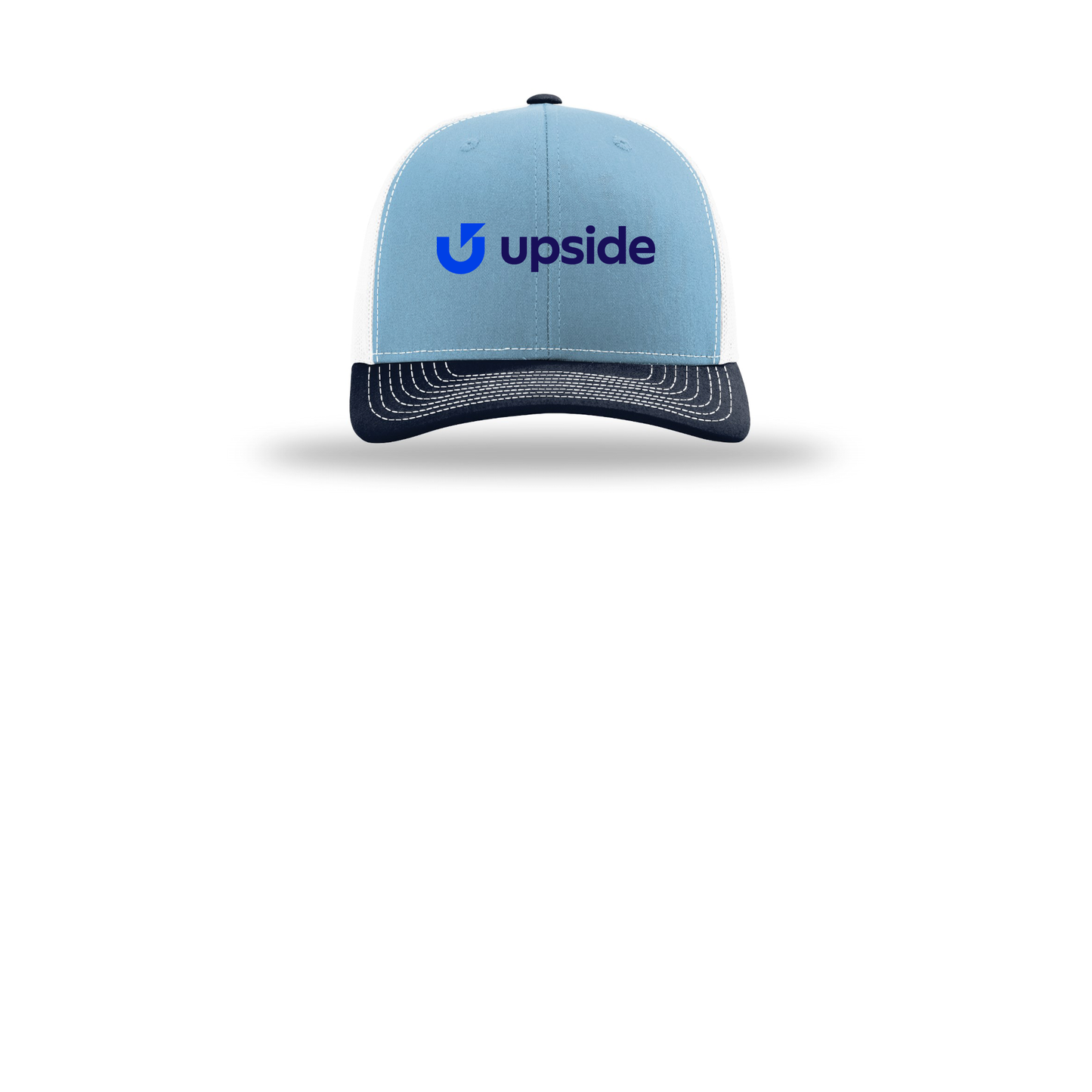 upside-richardson-trucker-cap-embroidery-capfront-R112-columbiabluewhitenavy-flat-front