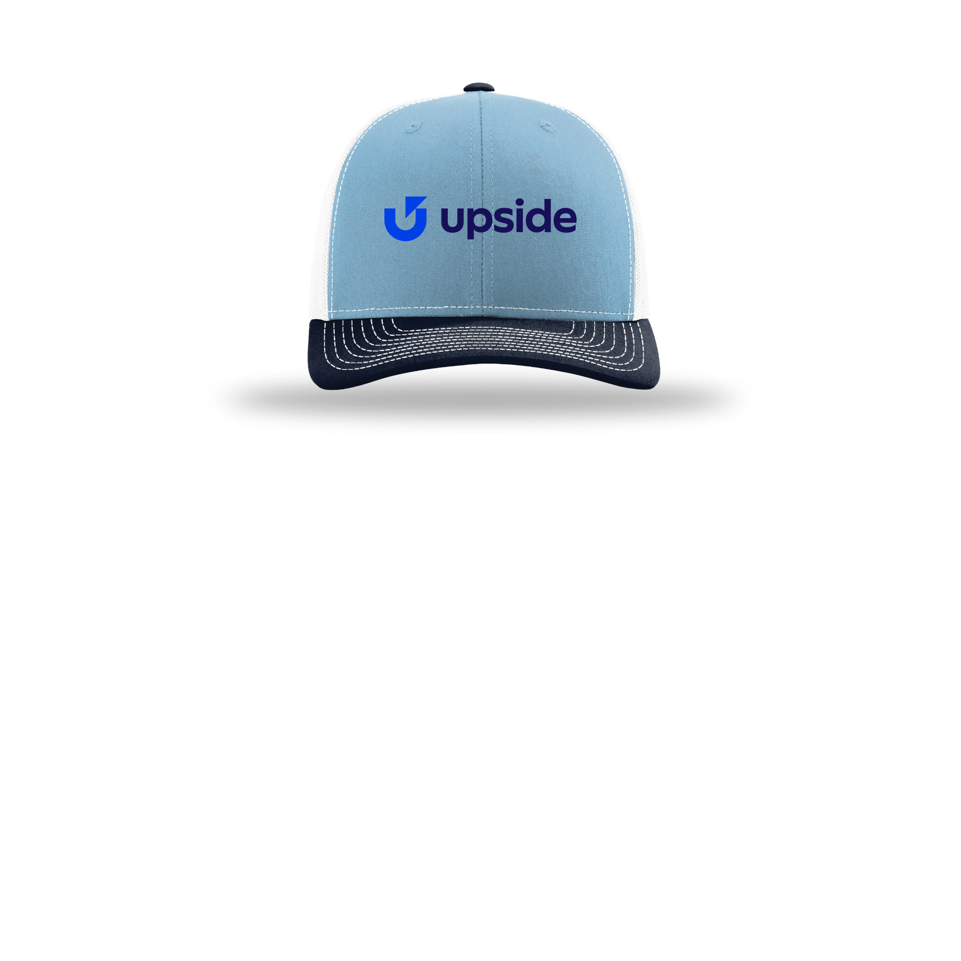 upside-richardson-trucker-cap-embroidery-capfront-R112-columbiabluewhitenavy-flat-front
