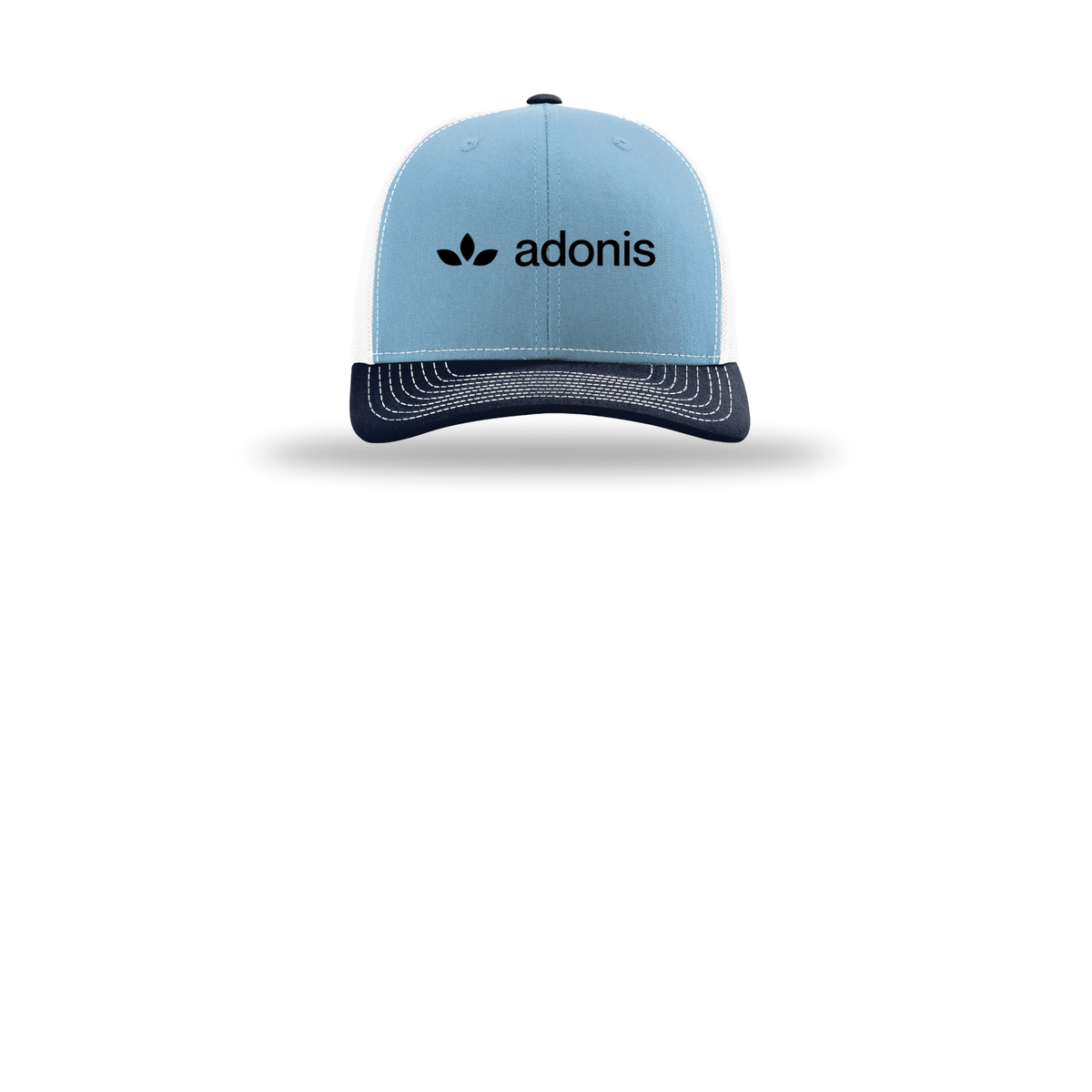 adonis-richardson-trucker-cap-embroidery-capfront-R112-columbiabluewhitenavy-flat-front