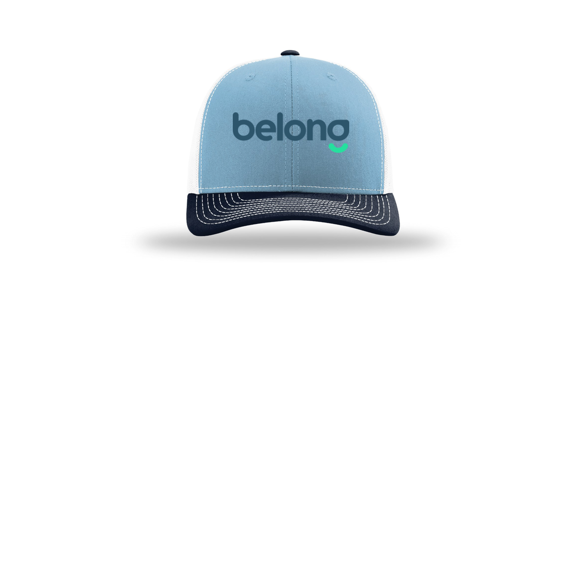 belonghome-richardson-trucker-cap-embroidery-capfront-R112-columbiabluewhitenavy-flat-front
