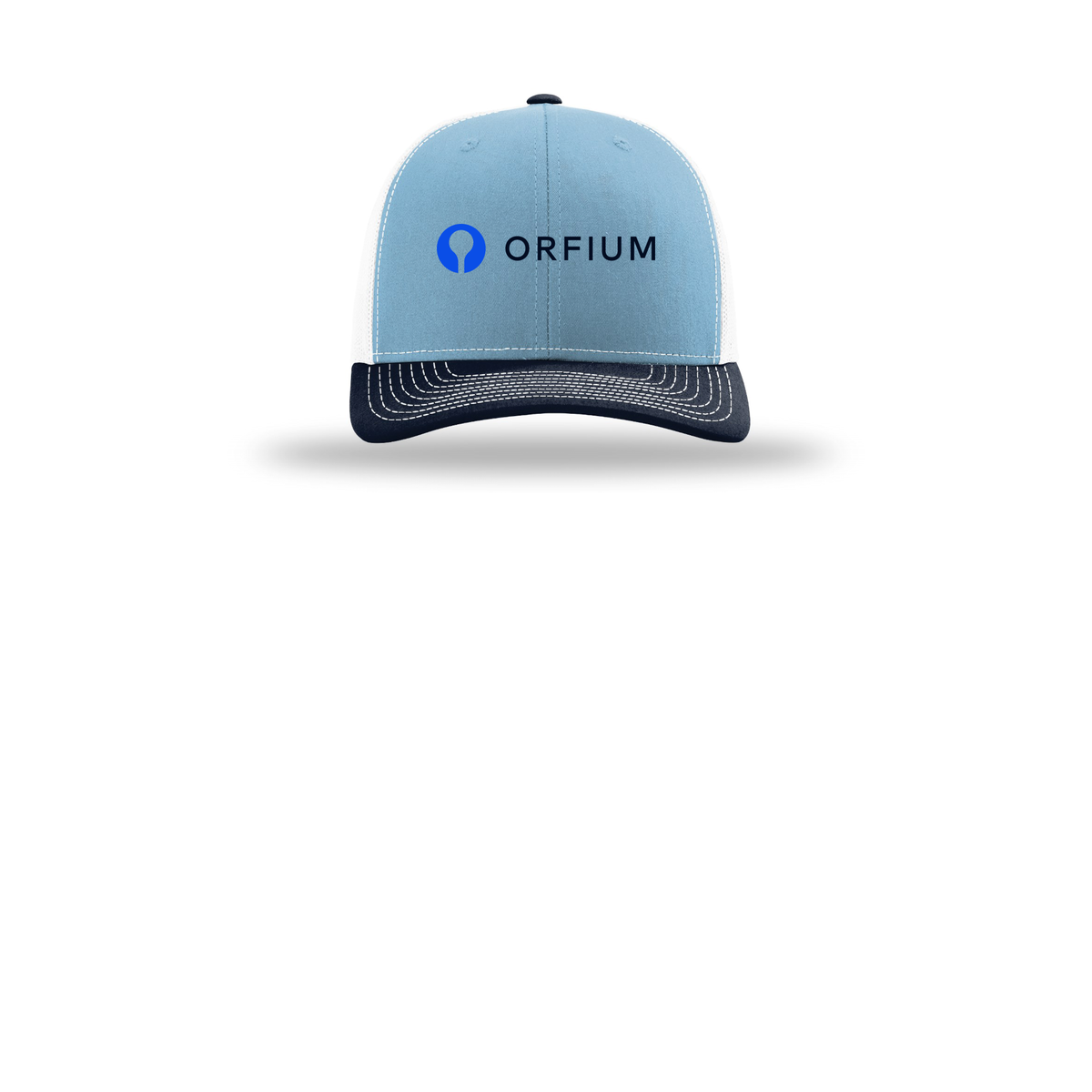 orfium-richardson-trucker-cap-embroidery-capfront-R112-columbiabluewhitenavy-flat-front