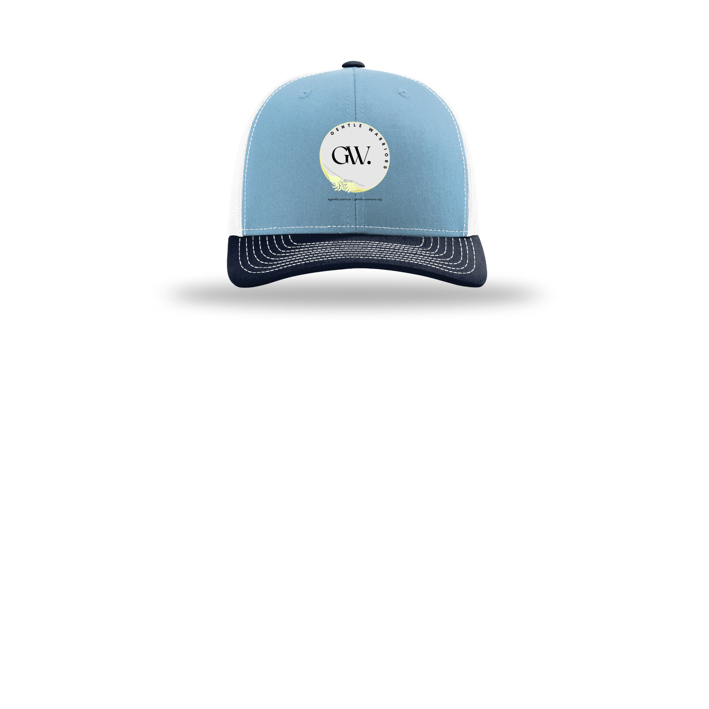 gentle-warriors-richardson-trucker-cap-embroidery-capfront-R112-columbiabluewhitenavy-flat-front