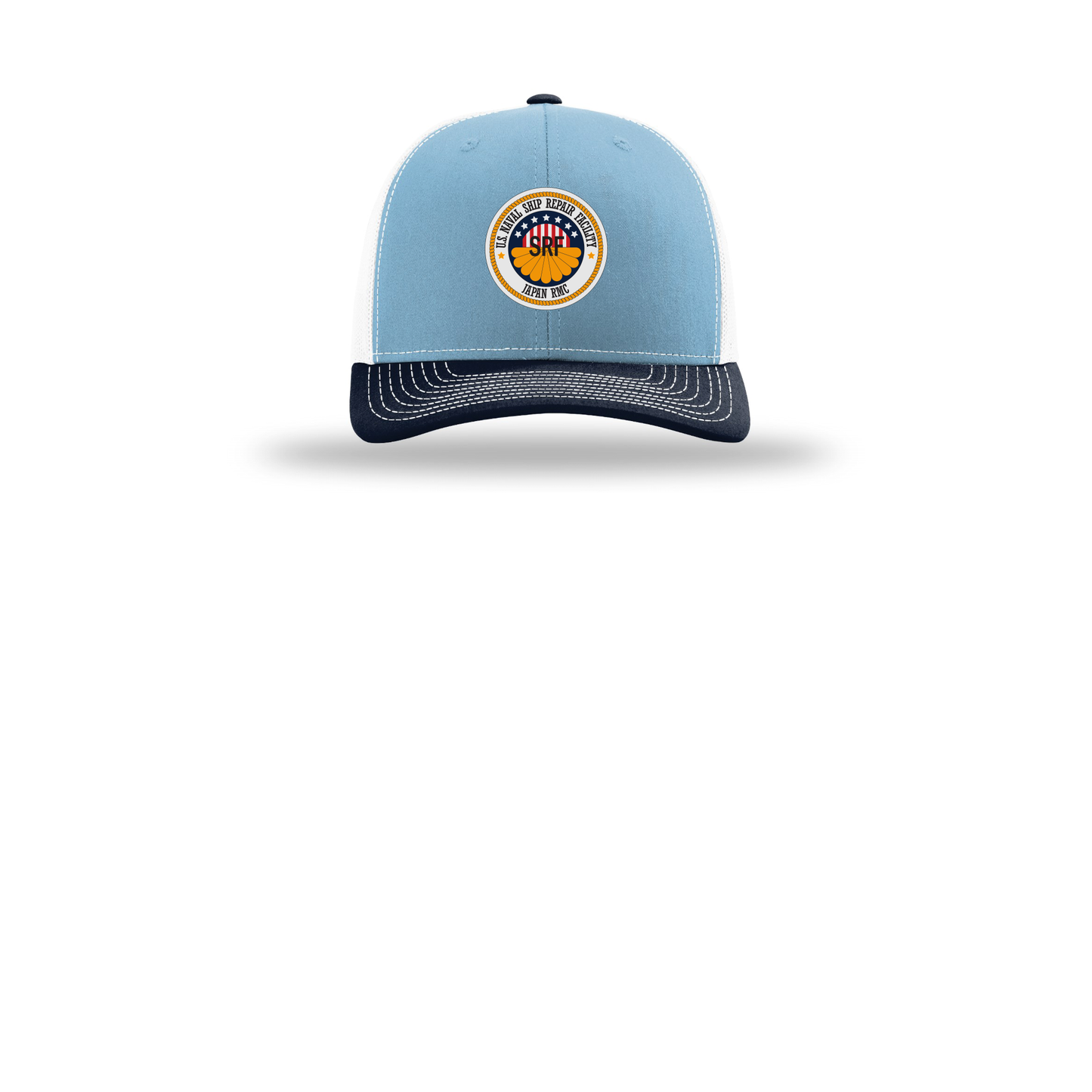 srf-jrmc-richardson-trucker-cap-embroidery-capfront-R112-columbiabluewhitenavy-flat-front