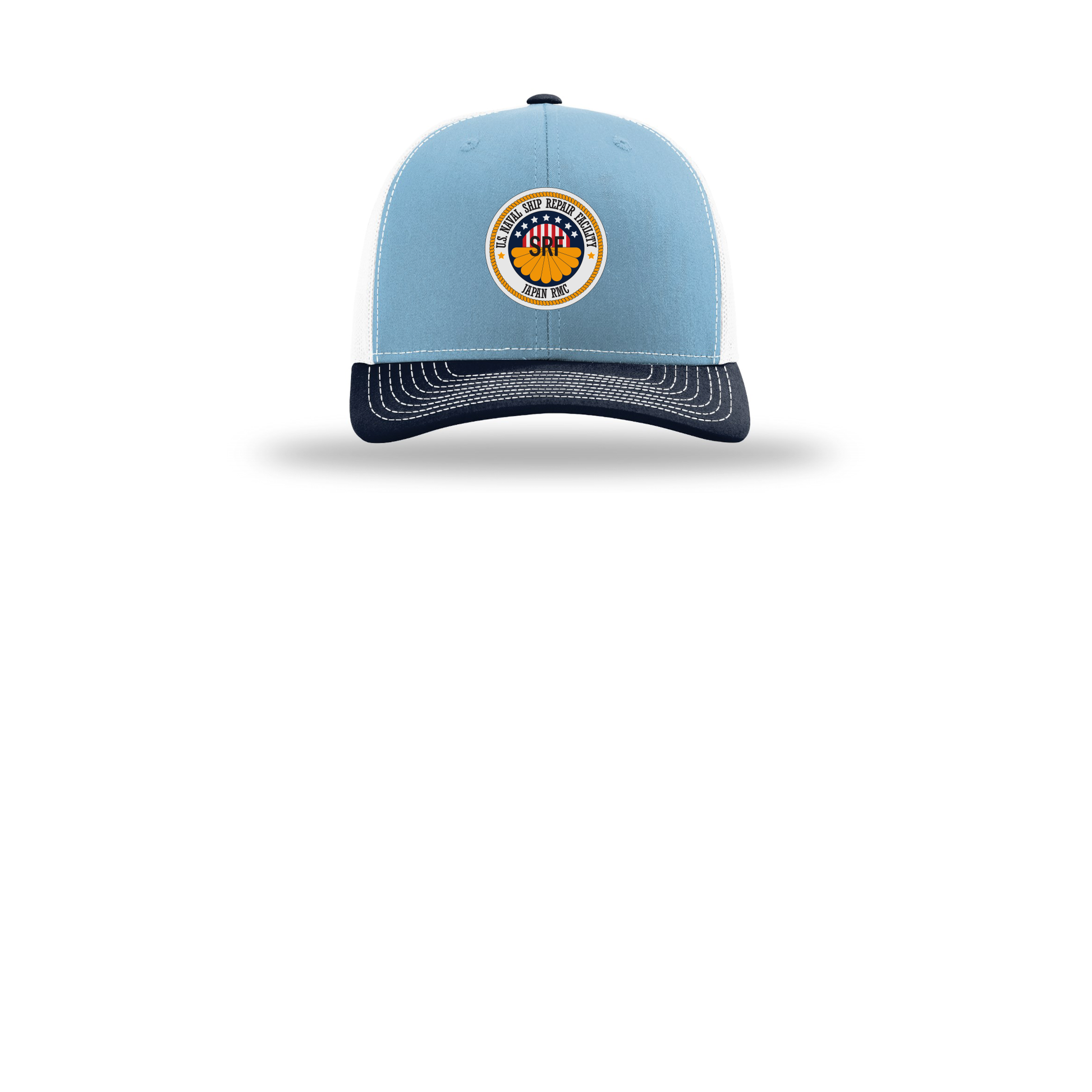 srf-jrmc-richardson-trucker-cap-embroidery-capfront-R112-columbiabluewhitenavy-flat-front