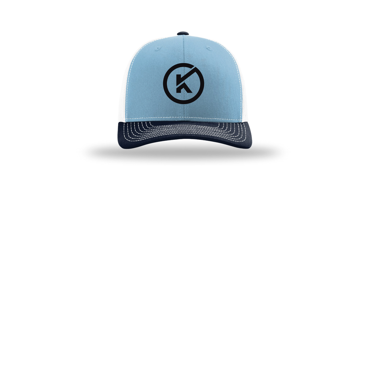 kitmanlabs-richardson-trucker-cap-embroidery-capfront-R112-columbiabluewhitenavy-flat-front