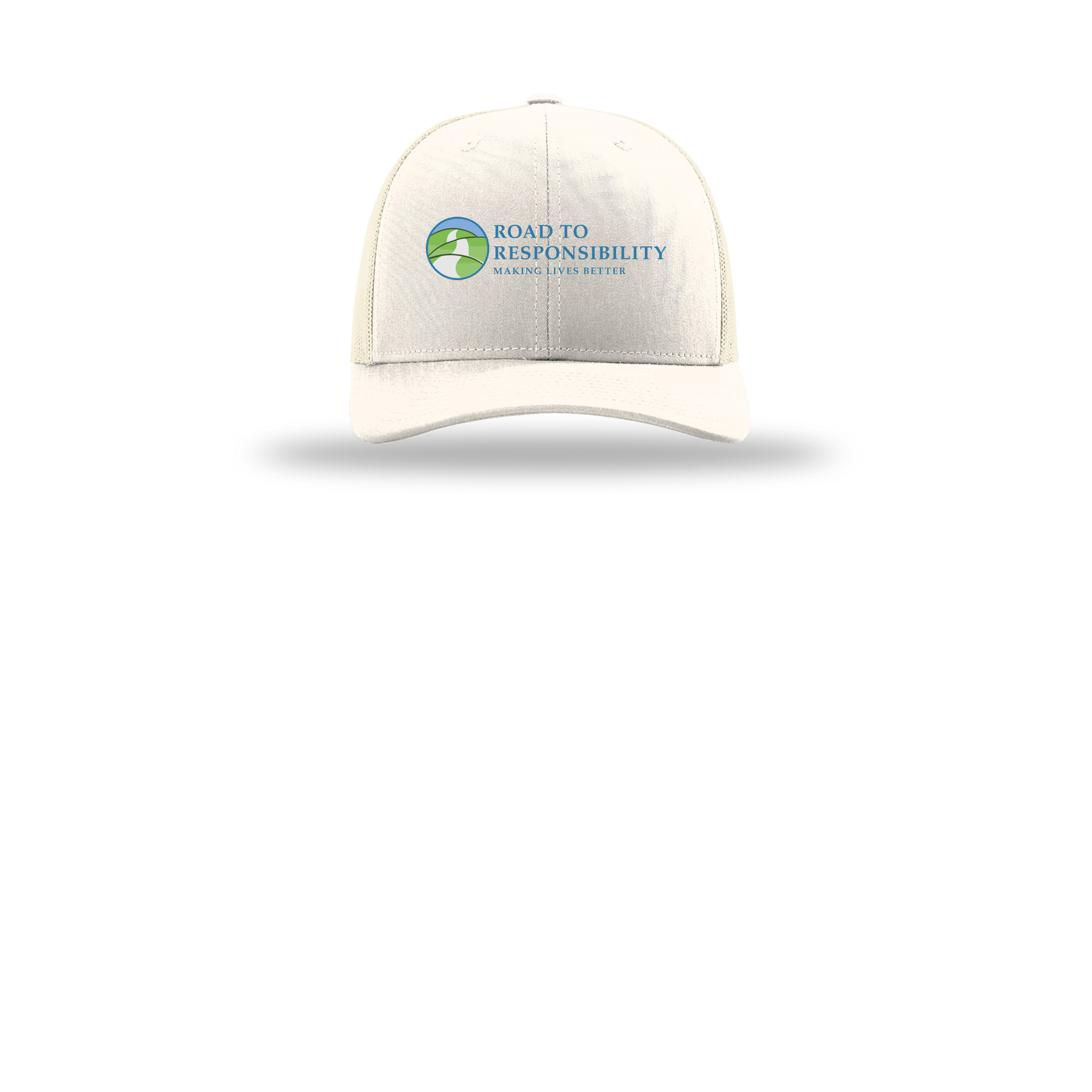 roadtoresponsibility-richardson-trucker-cap-embroidery-capfront-R112-cream-flat-front