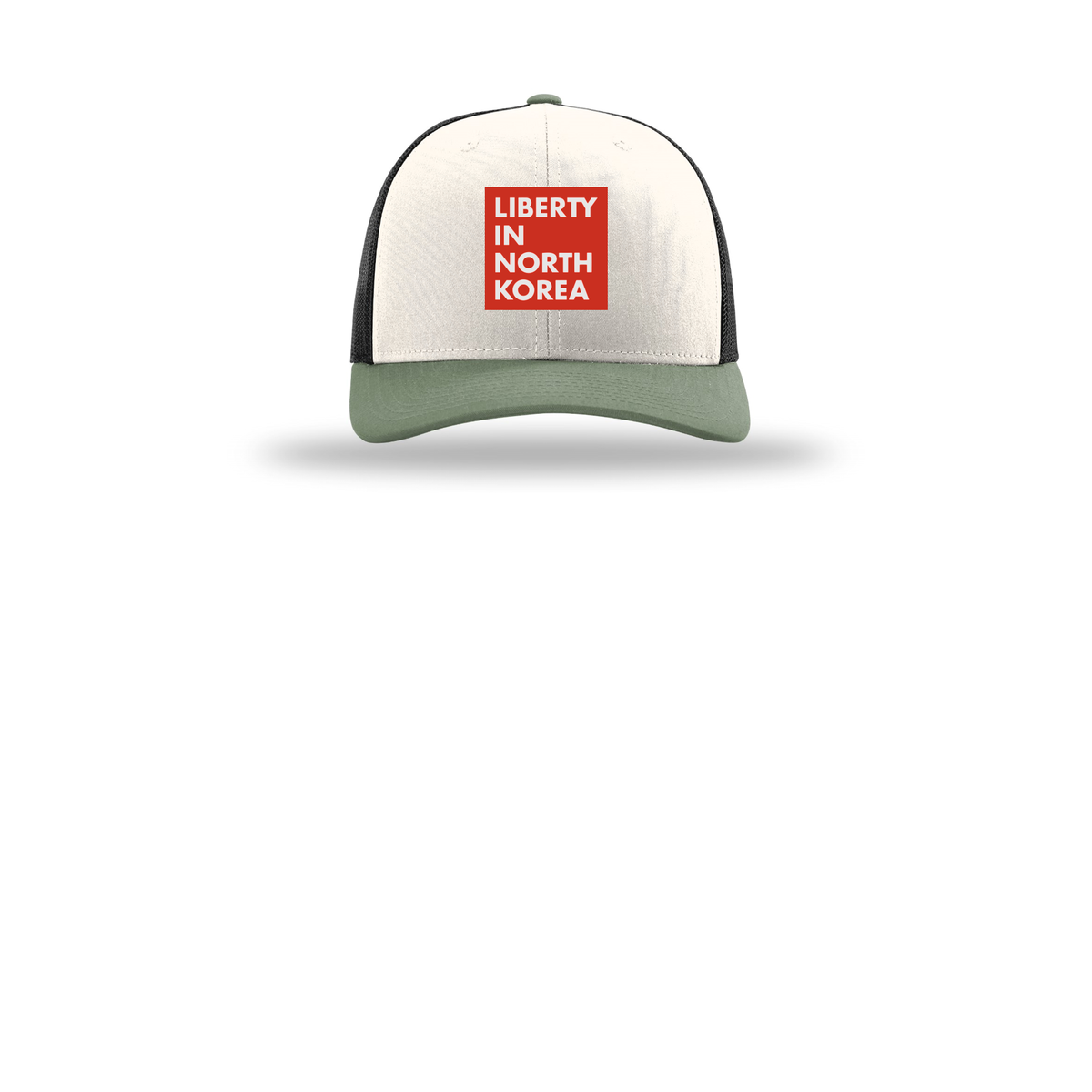 libertyinnorthkorea-richardson-trucker-cap-embroidery-capfront-R112-creamblackloden-flat-front