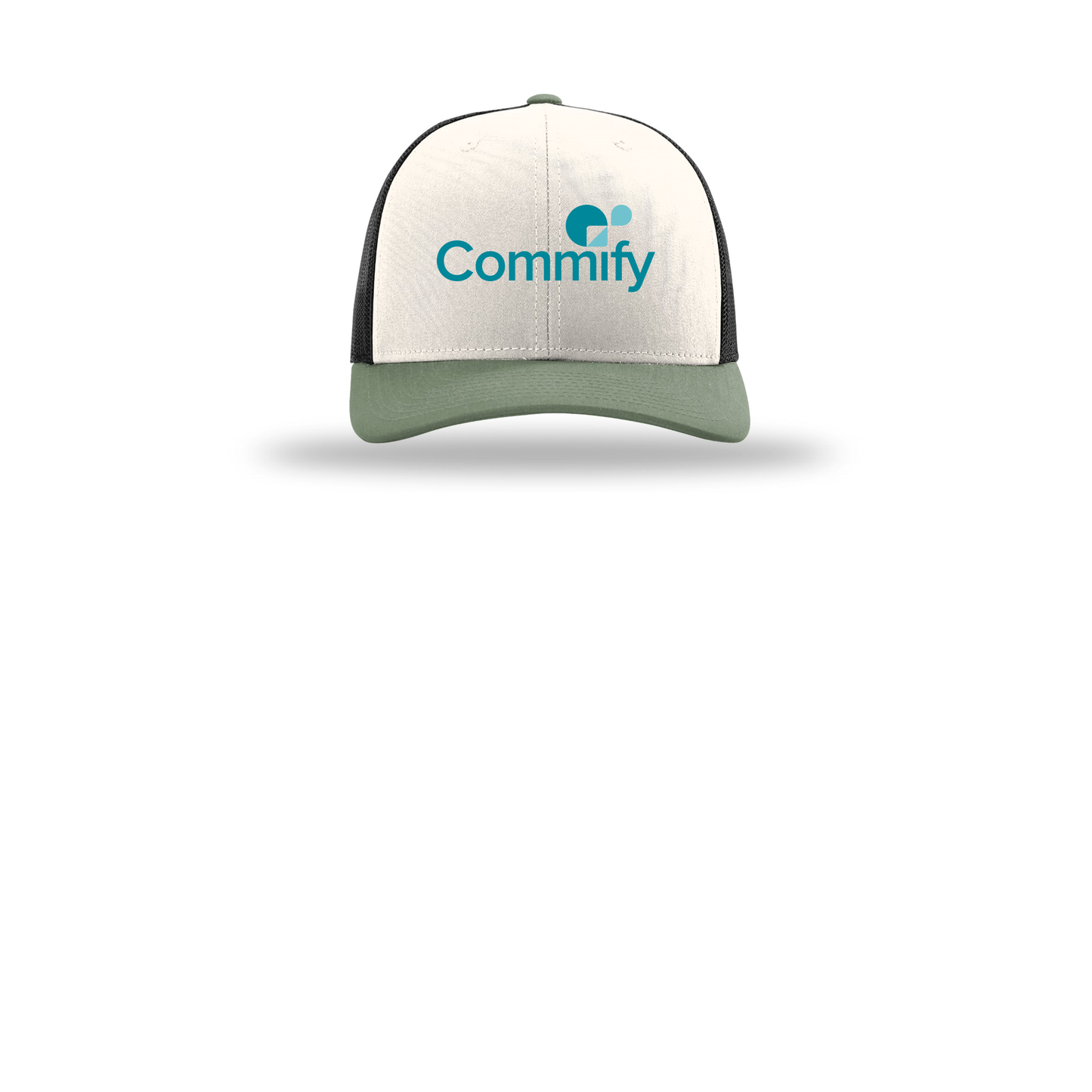 commify-richardson-trucker-cap-embroidery-capfront-R112-creamblackloden-flat-front