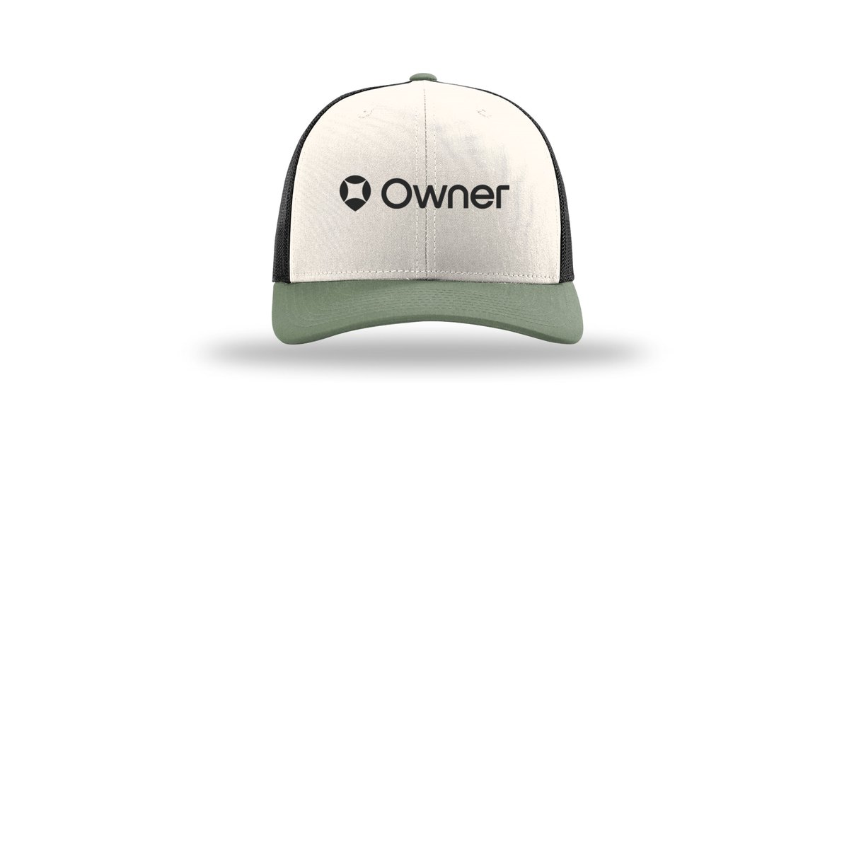 owner-richardson-trucker-cap-embroidery-capfront-R112-creamblackloden-flat-front
