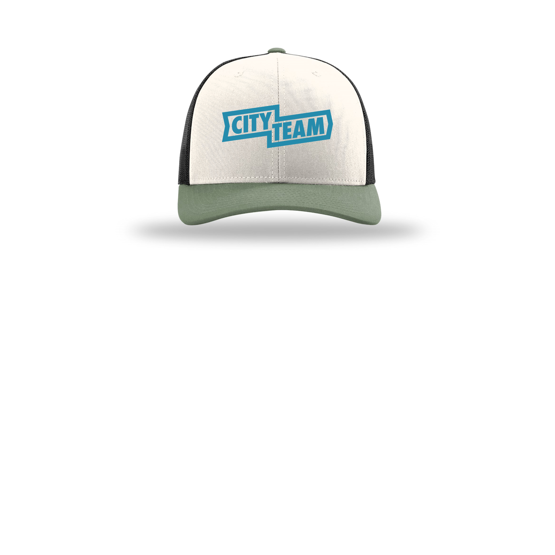 cityteam-richardson-trucker-cap-embroidery-capfront-R112-creamblackloden-flat-front