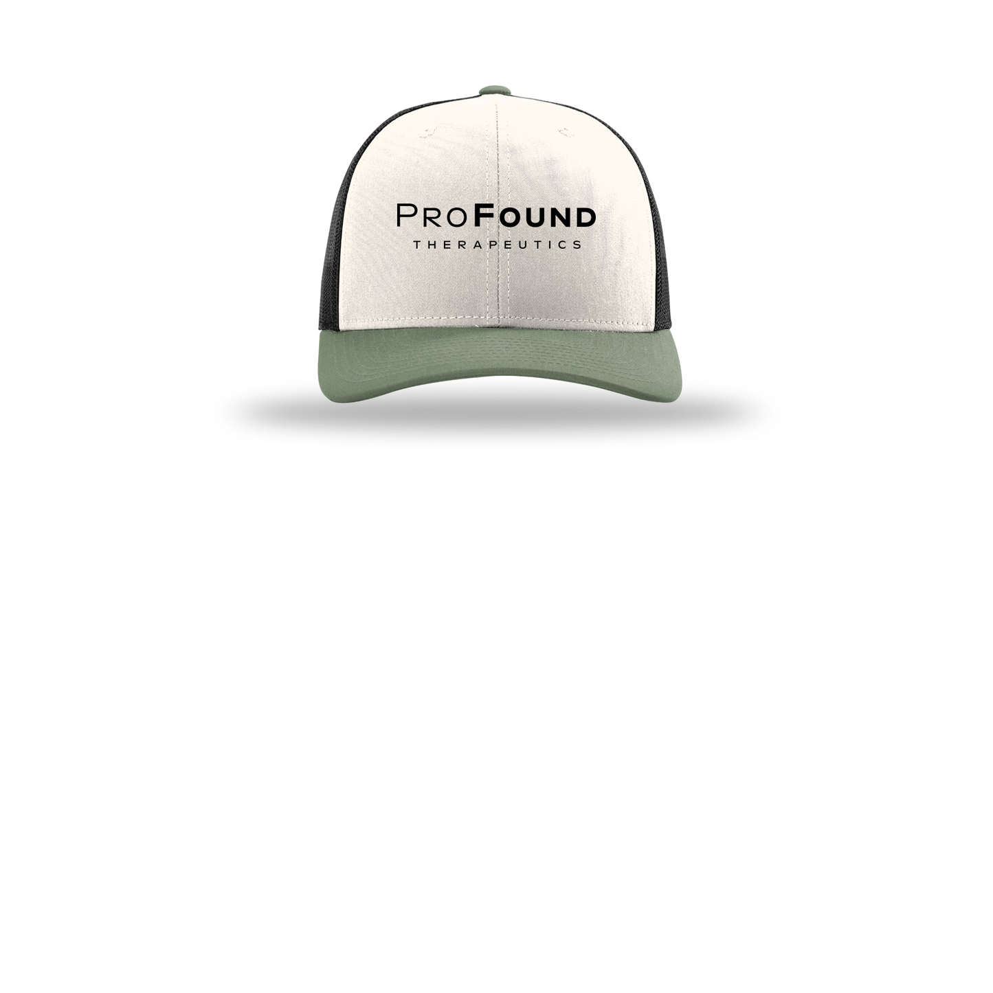 profoundtx-richardson-trucker-cap-embroidery-capfront-R112-creamblackloden-flat-front