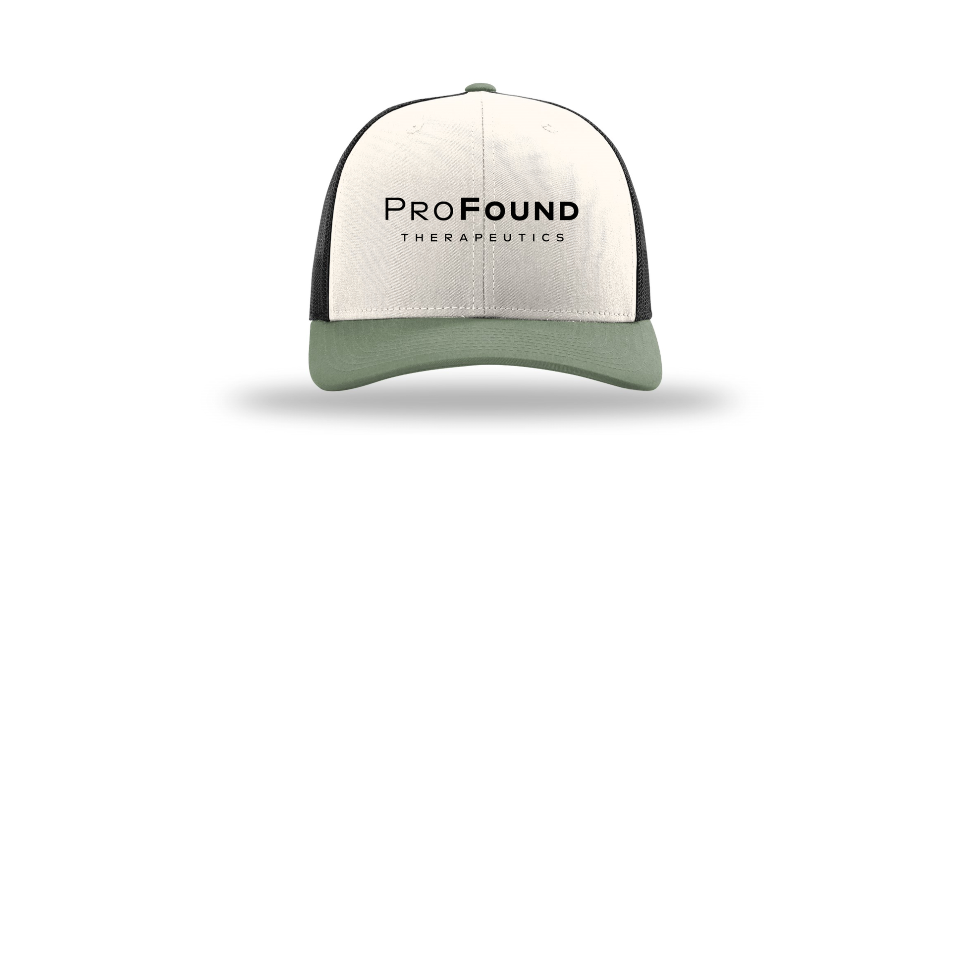 profoundtx-richardson-trucker-cap-embroidery-capfront-R112-creamblackloden-flat-front