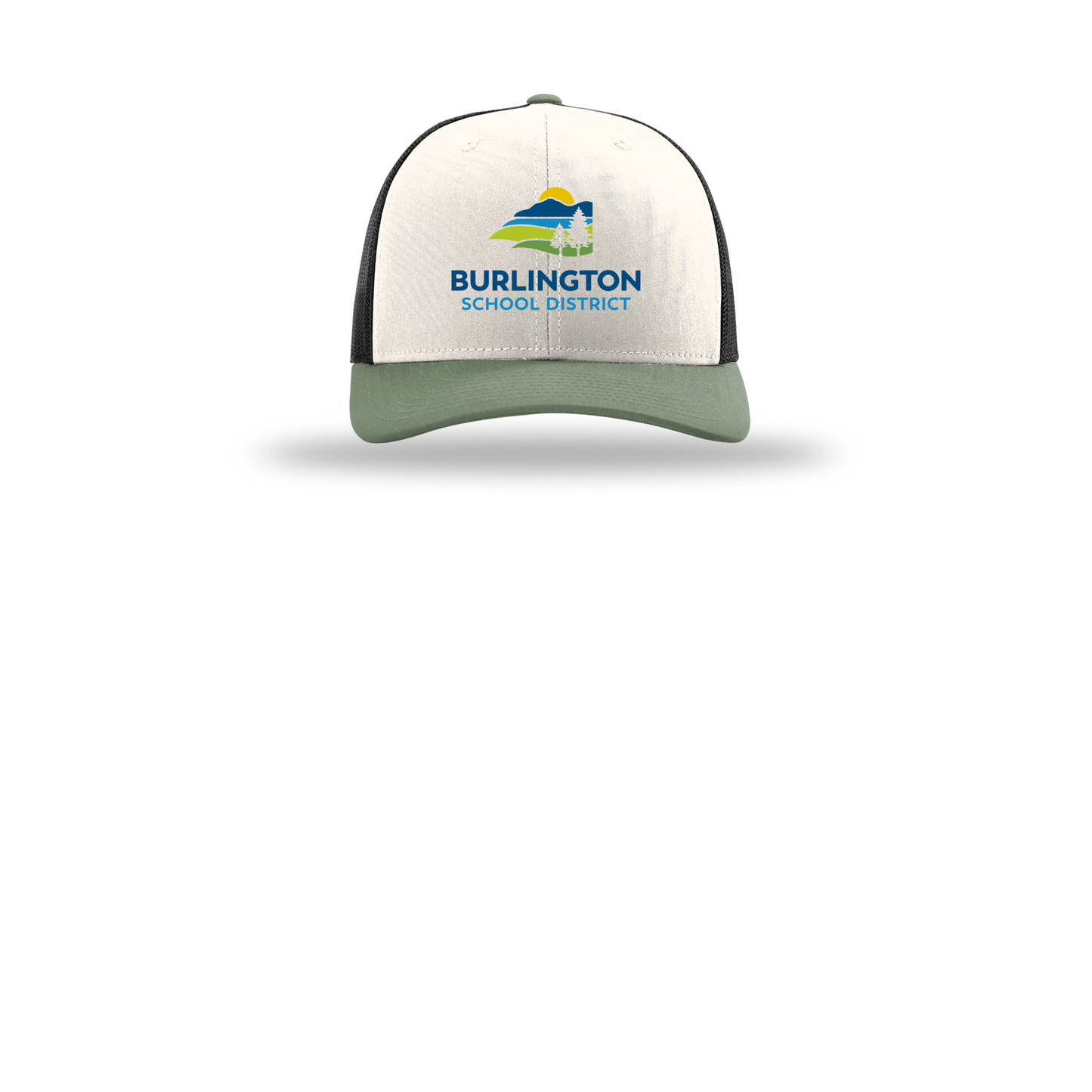 bsdvt-richardson-trucker-cap-embroidery-capfront-R112-creamblackloden-flat-front