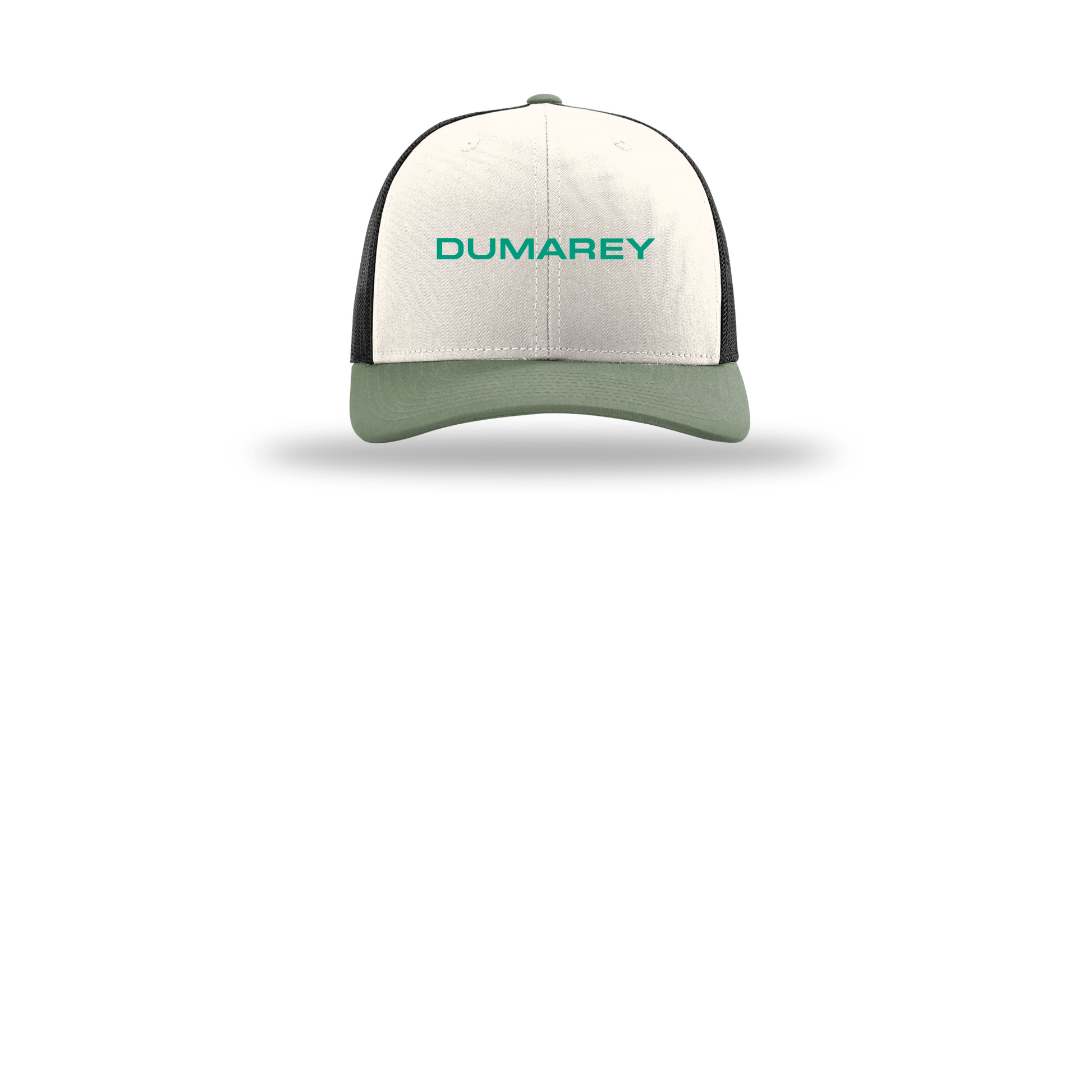 dumarey-richardson-trucker-cap-embroidery-capfront-R112-creamblackloden-flat-front