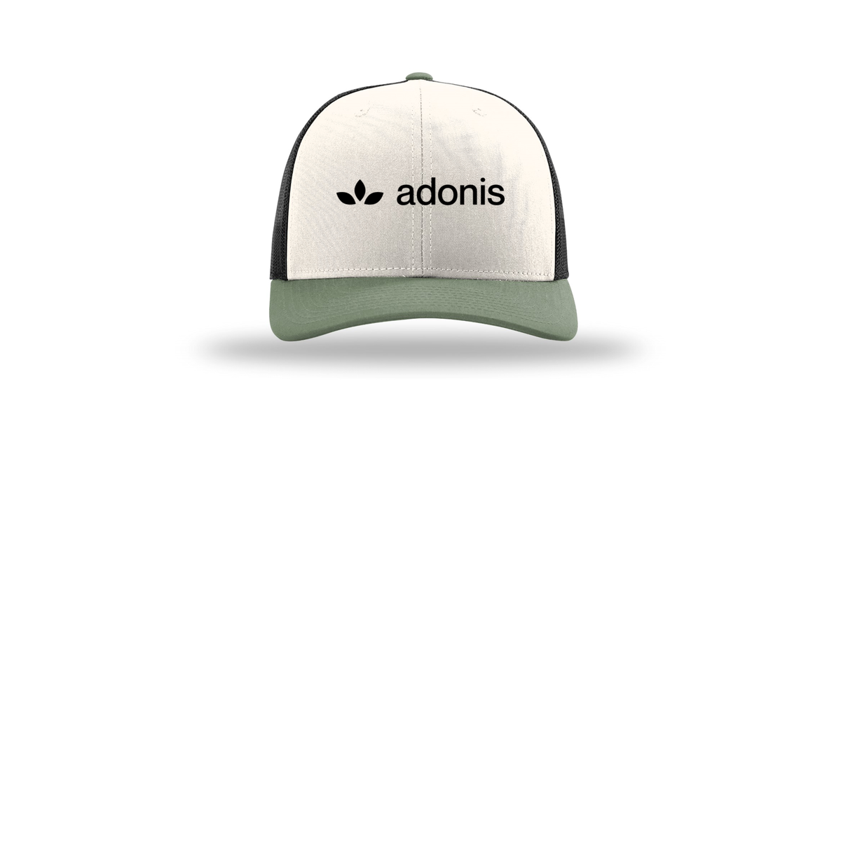 adonis-richardson-trucker-cap-embroidery-capfront-R112-creamblackloden-flat-front