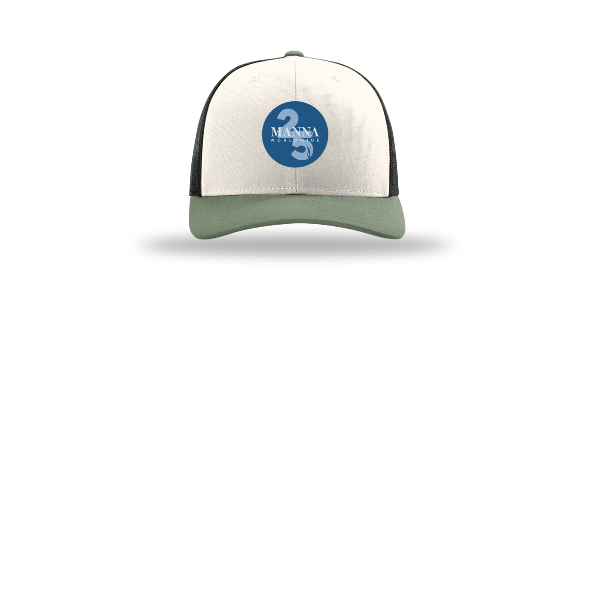 mannaworldwide-richardson-trucker-cap-embroidery-capfront-R112-creamblackloden-flat-front