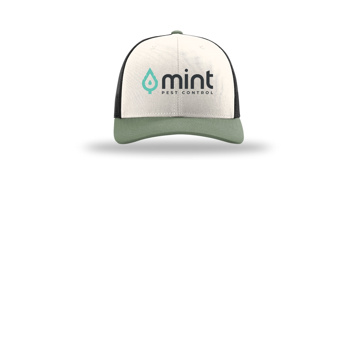 mintpest-richardson-trucker-cap-embroidery-capfront-R112-creamblackloden-flat-front