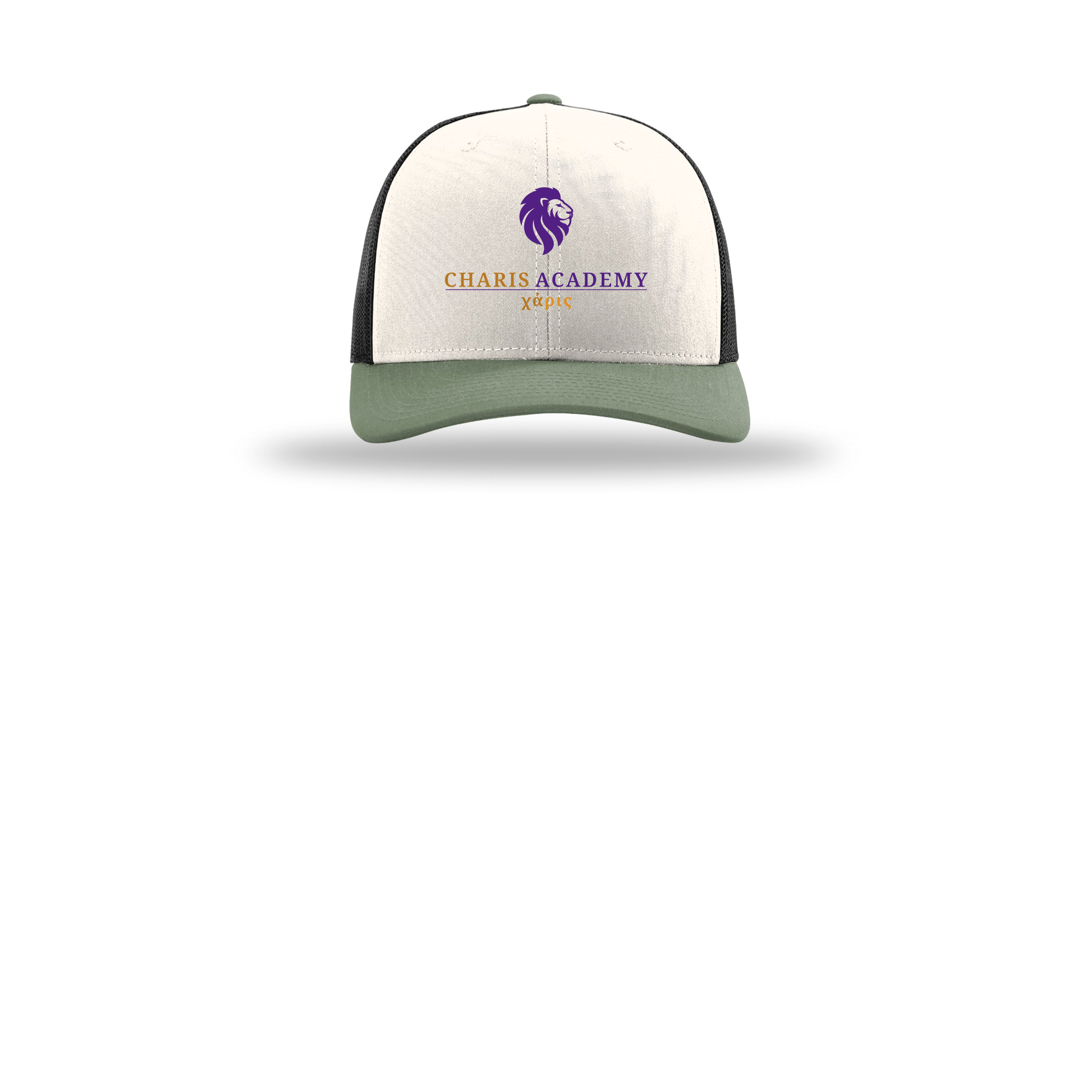 cahazleton-richardson-trucker-cap-embroidery-capfront-R112-creamblackloden-flat-front