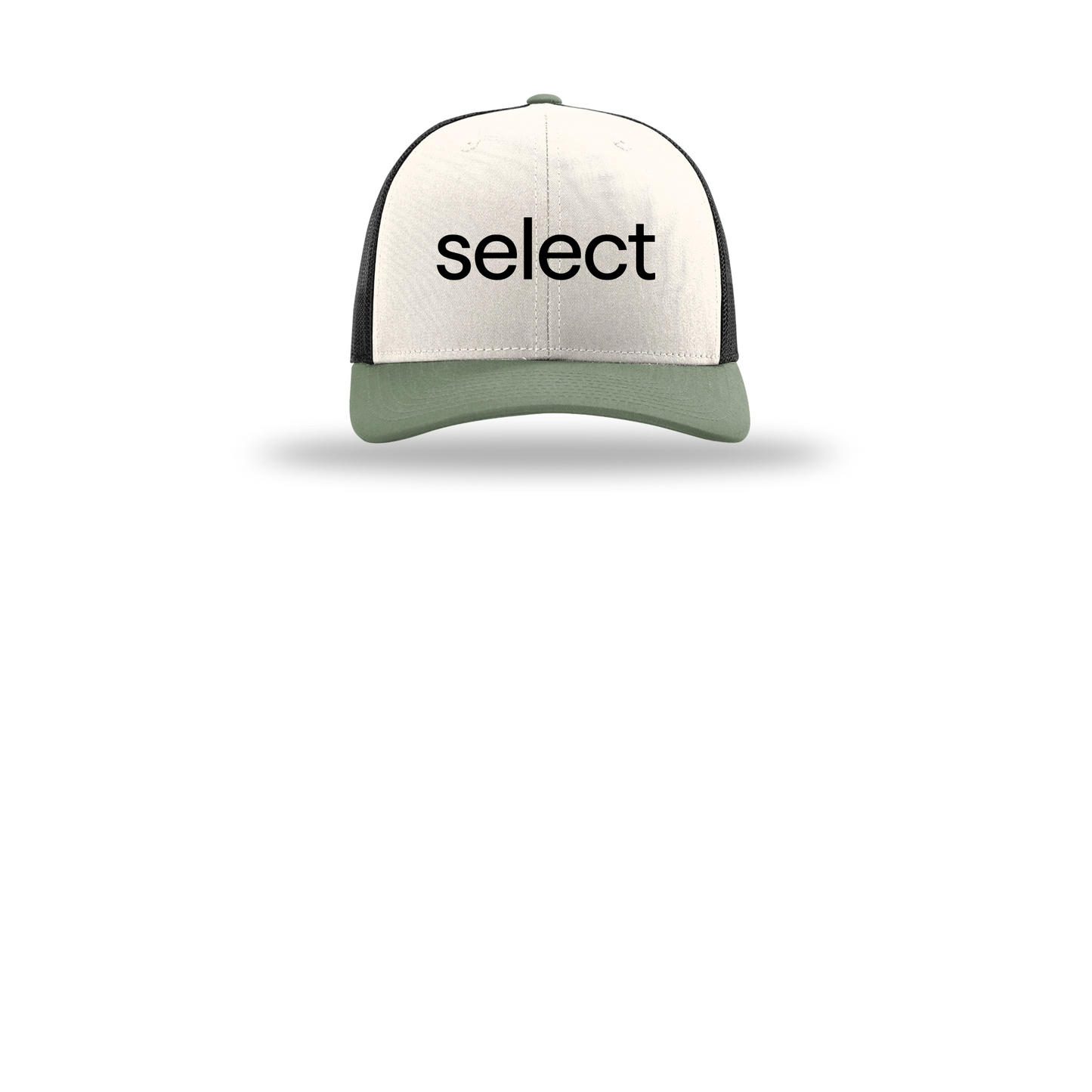 meetselect-richardson-trucker-cap-embroidery-capfront-R112-creamblackloden-flat-front