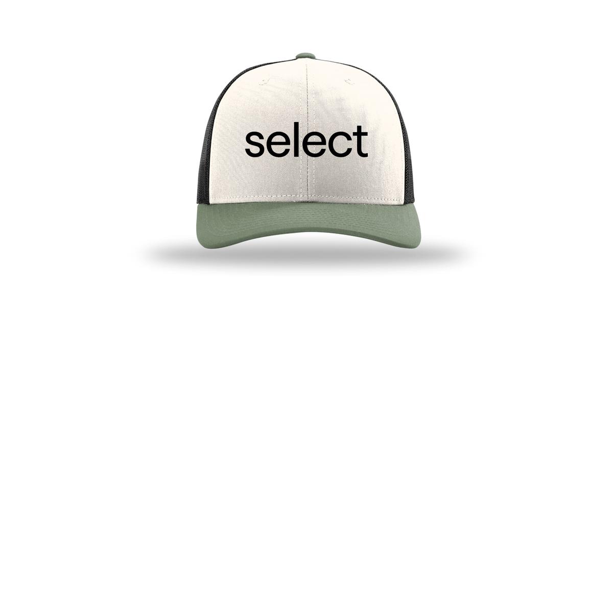 meetselect-richardson-trucker-cap-embroidery-capfront-R112-creamblackloden-flat-front